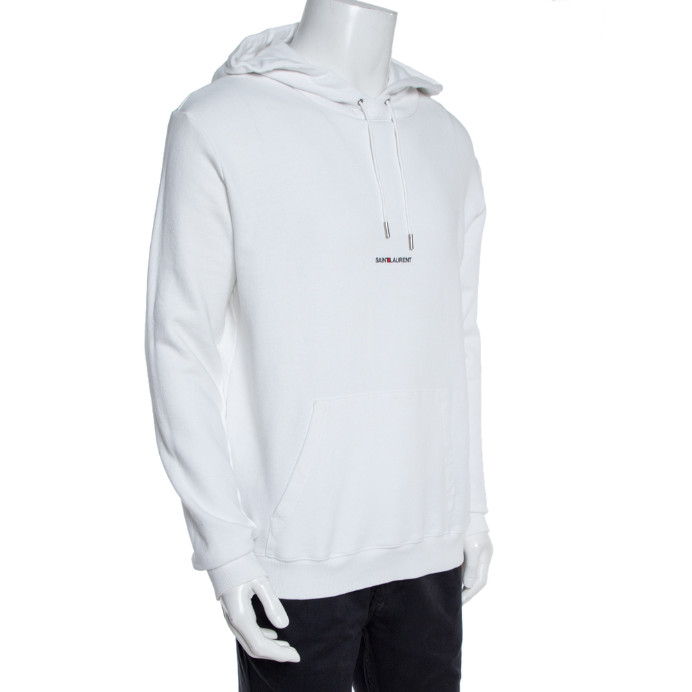 

Saint Laurent Paris White Logo Print Cotton Hoodie