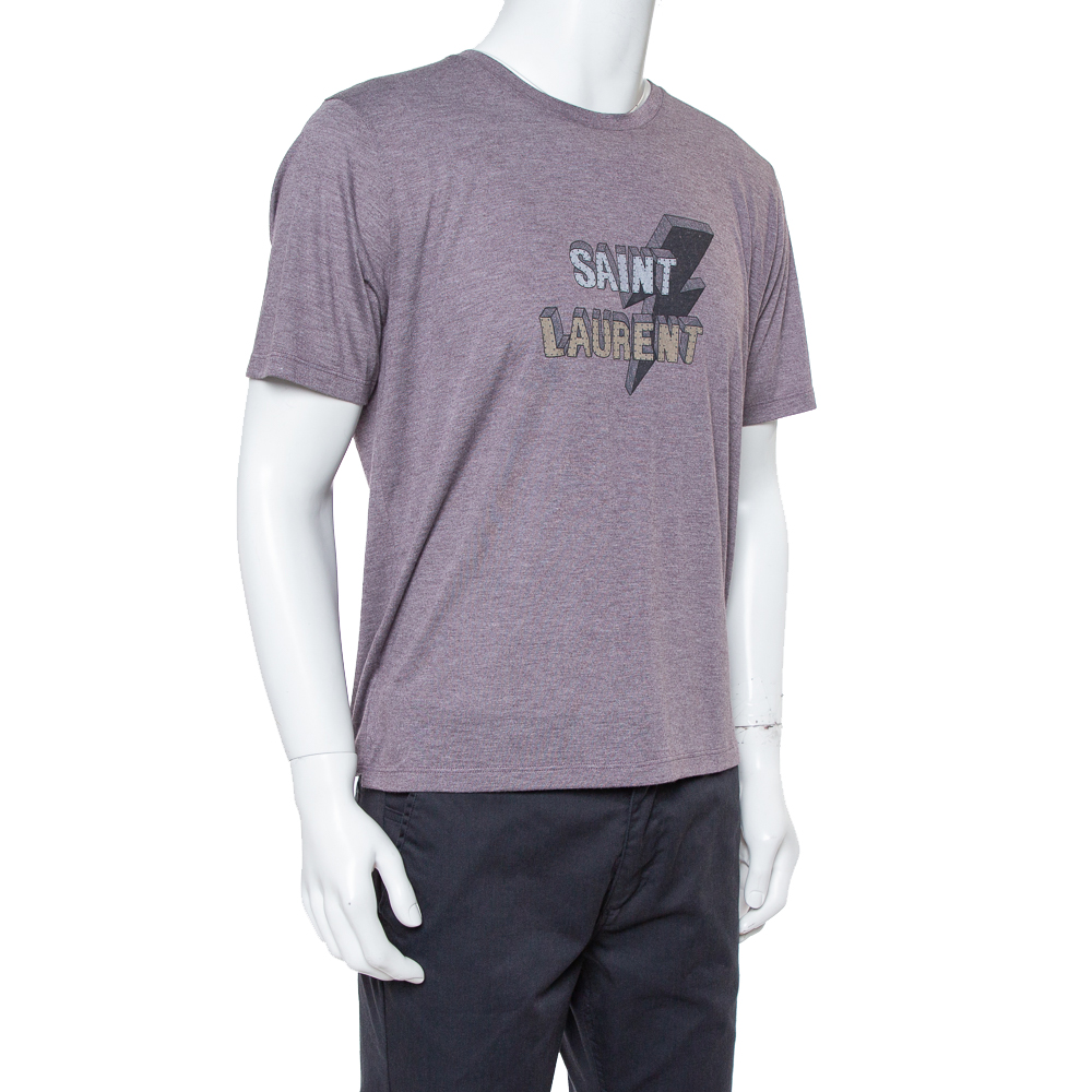 

Saint Laurent Paris Purple Thunder Logo Printed Knit T Shirt