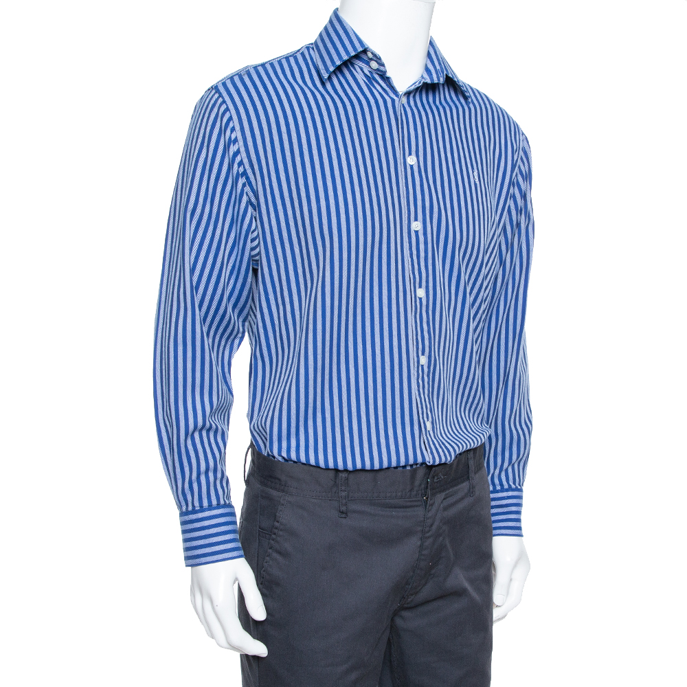 

Yves Saint Laurent Navy Blue Striped Cotton Custom Fit Shirt