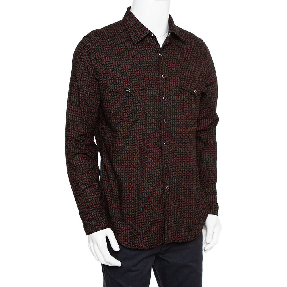 

Saint Laurent Paris Black Micro Geometric Printed Cotton Button Front Shirt