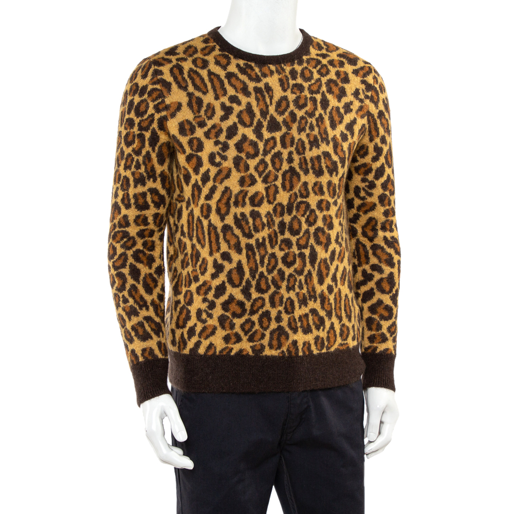 

Saint Laurent Paris Beige Leopard Print Mohair Wool Crewneck Sweater