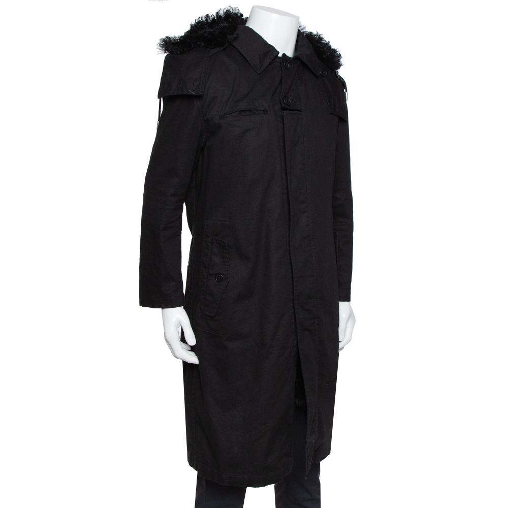 

Saint Laurent Paris Black Canvas Fur Lined Hooded Parka