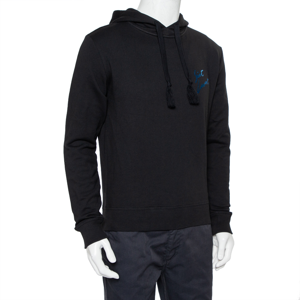 

Saint Laurent Paris Black Cotton Logo Printed Hoodie