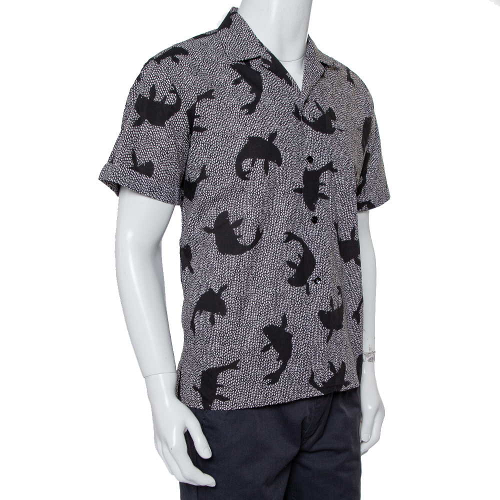 

Saint Laurent Paris Black Dolphin Printed Cotton Bowling Shirt