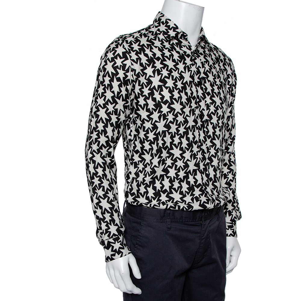 

Saint Laurent Paris Monochrome Star Printed Twill Button Front Shirt, Black