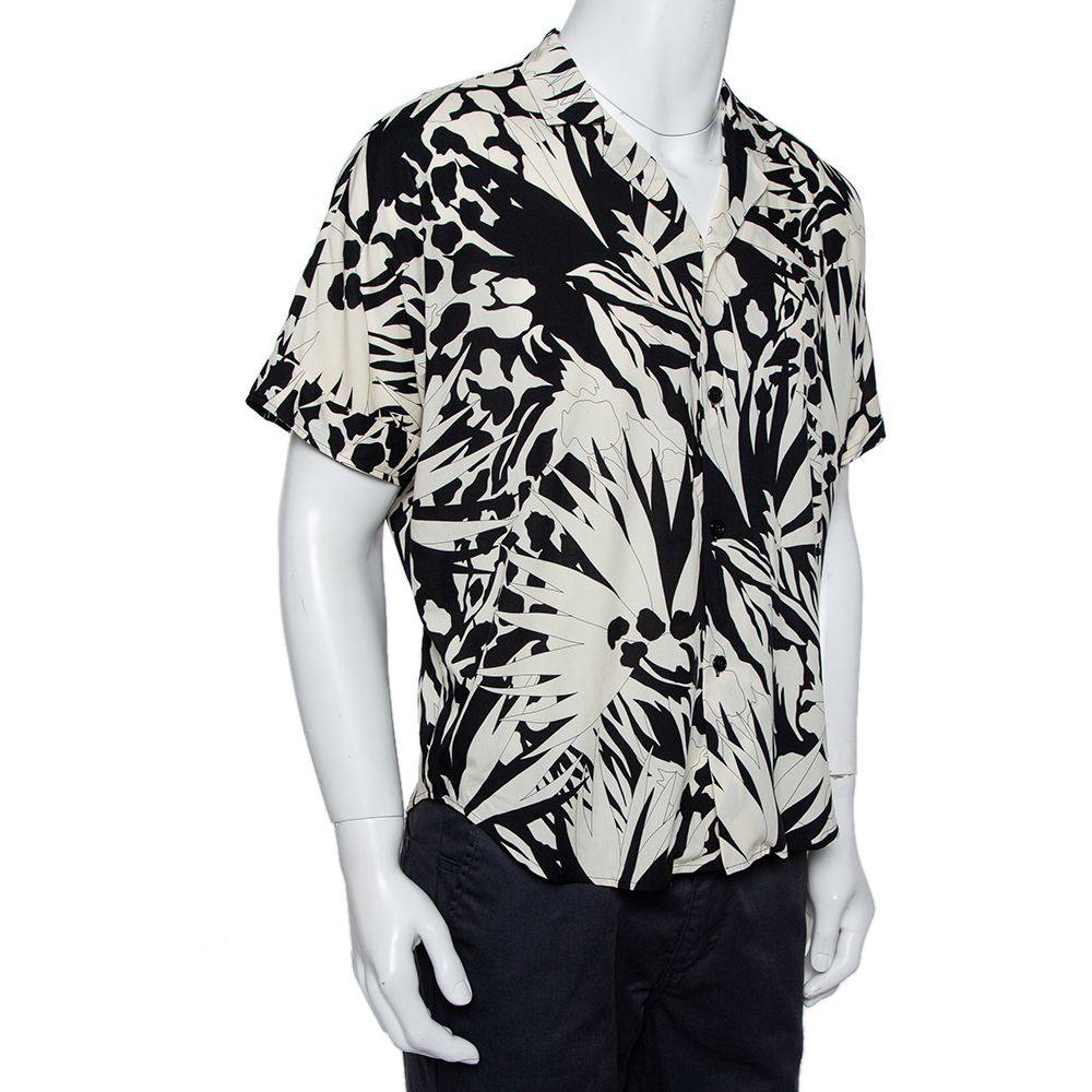 

Saint Laurent Paris Monochrome Jungle Printed Twill Bowling Shirt, Black