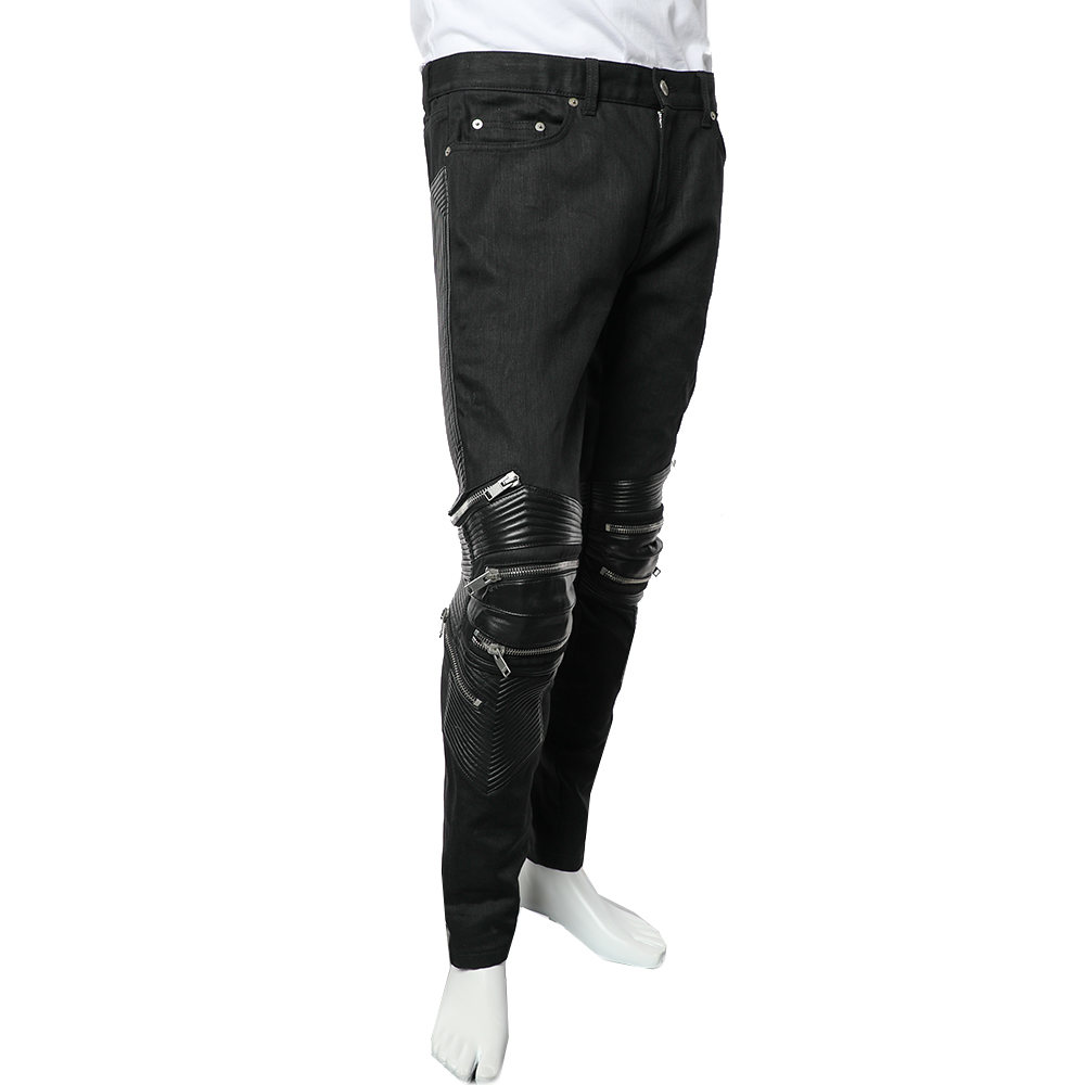 

Saint Laurent Paris Black Denim Leather Trim Biker Jeans