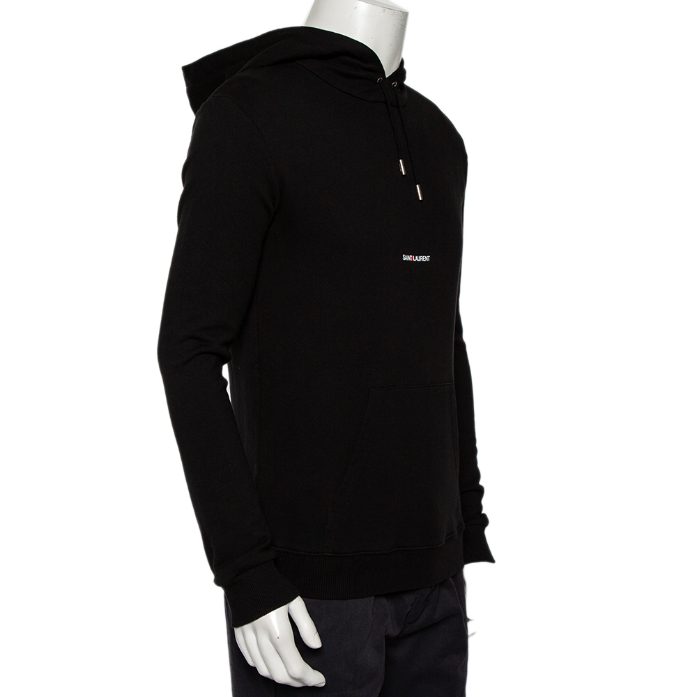 

Saint Laurent Paris Black Logo Printed Cotton Knit Hoodie