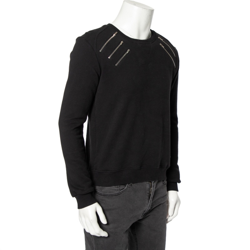 

Saint Laurent Black Knit Zip Detail Crewneck Sweater