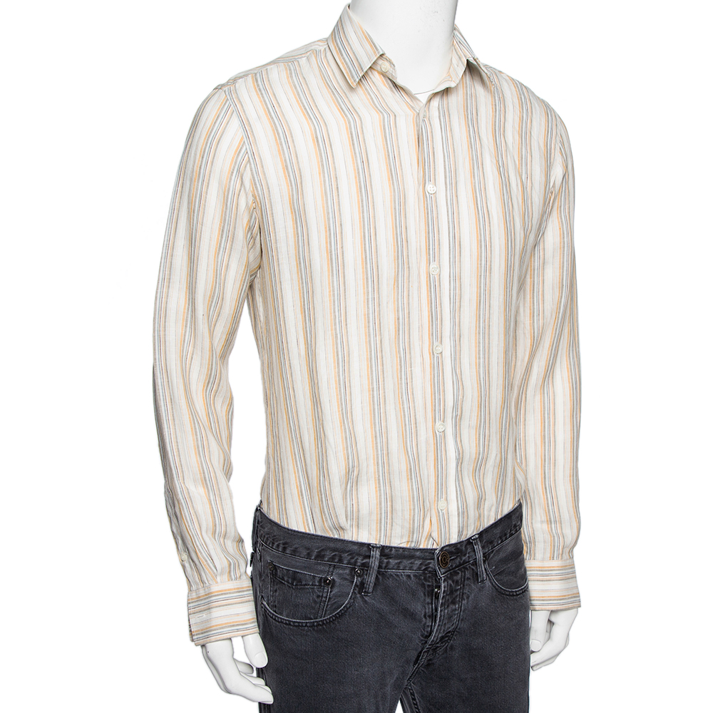 

Saint Laurent Cream Striped Linen Button Front Shirt