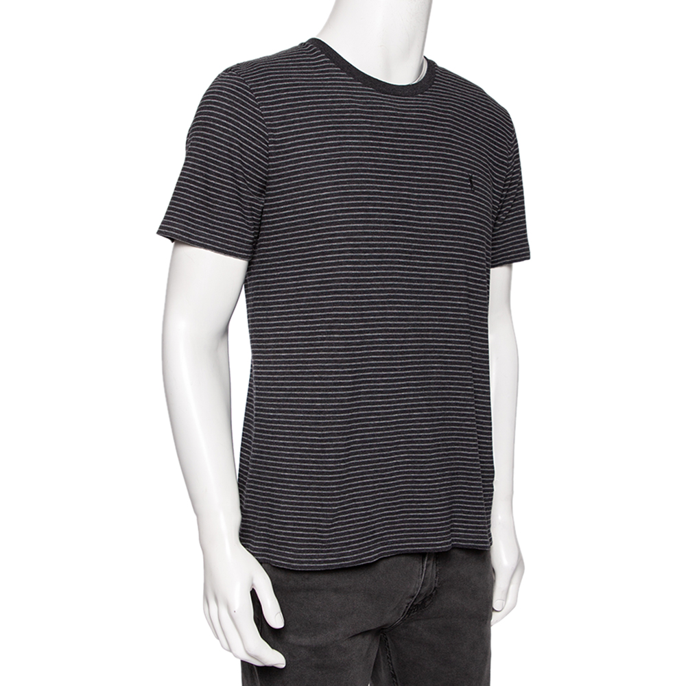 

Saint Laurent Charcoal Grey Striped Cotton T-Shirt