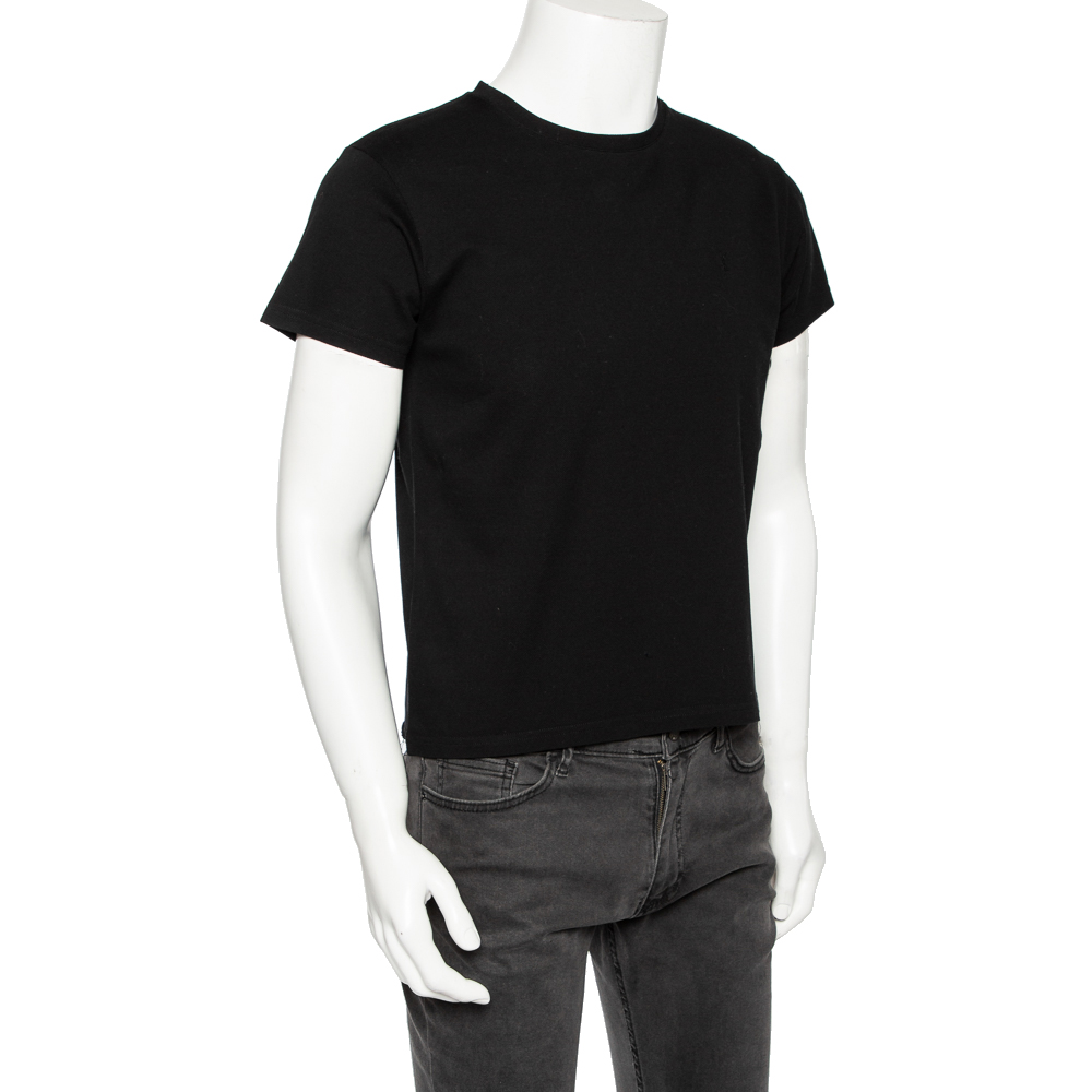 

Saint Laurent Black Cotton Pique Distressed Hem Detail T-Shirt