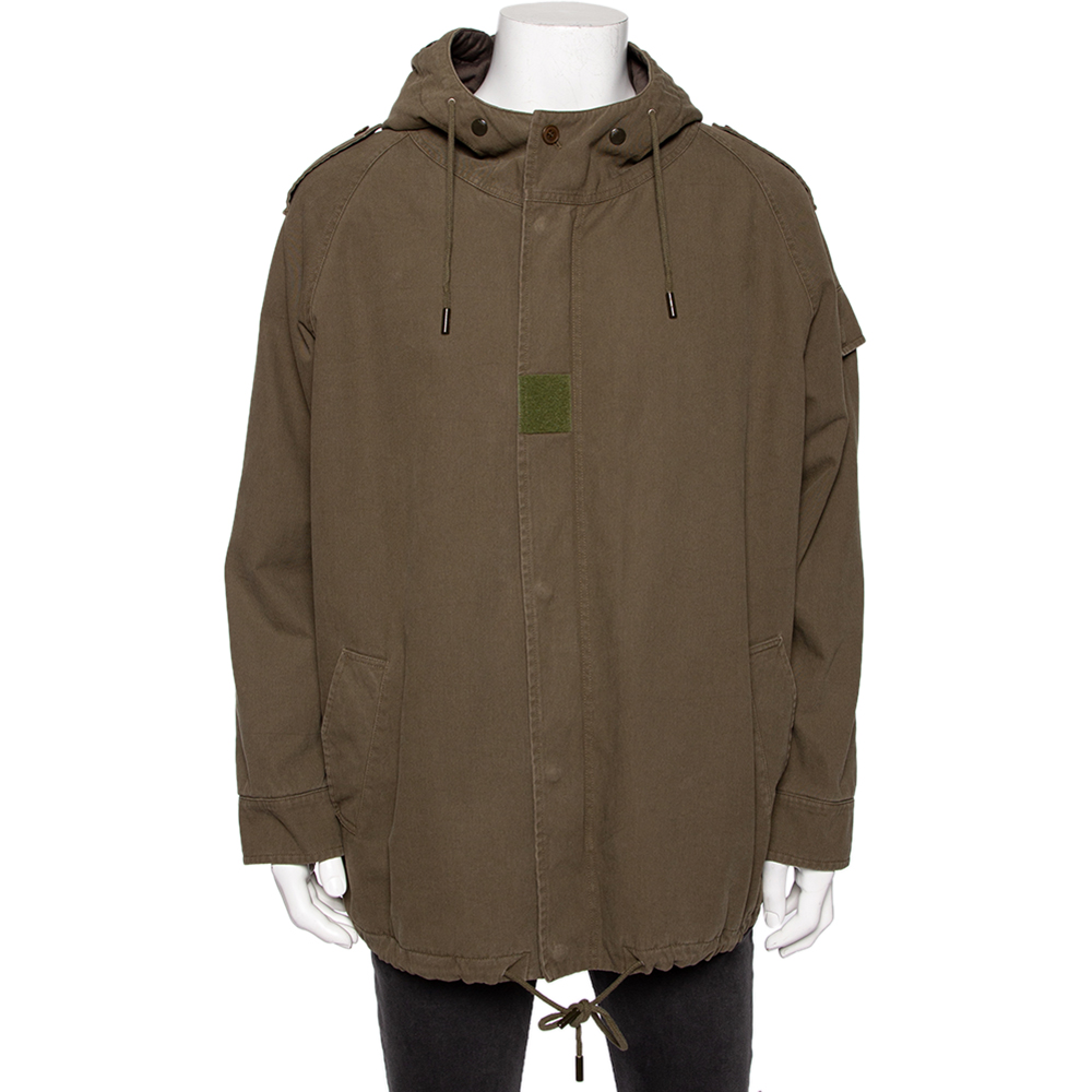 

Saint Laurent Olive Green Cotton Hooded Parka Jacket