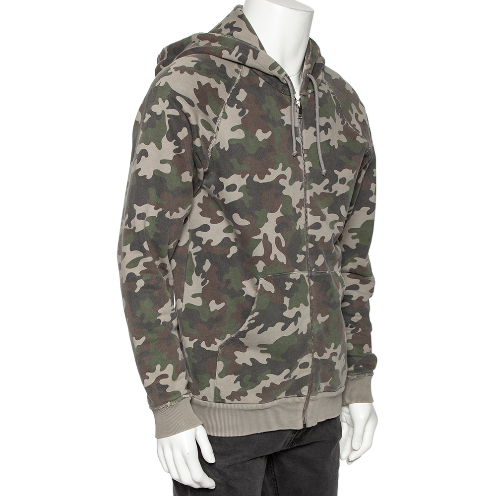 

Saint Laurent Multicolored Camouflage Cotton Zip Front Hooded Jacket, Multicolor
