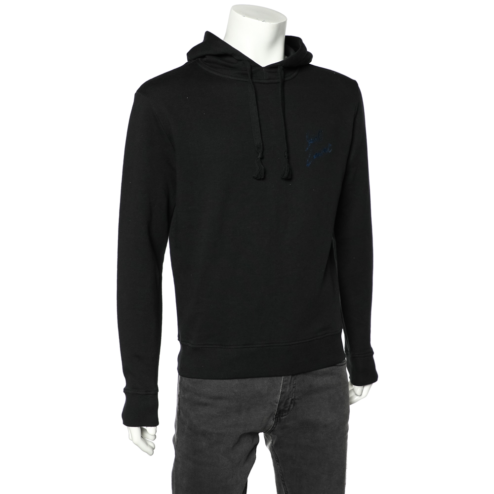 

Saint Laurent Black Cotton Knit Logo Printed Hoodie