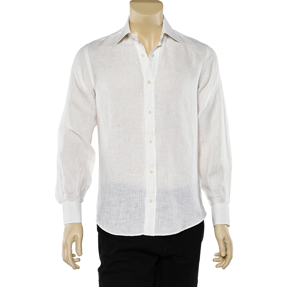 

Yves Saint Laurent White Linen Button Front Shirt