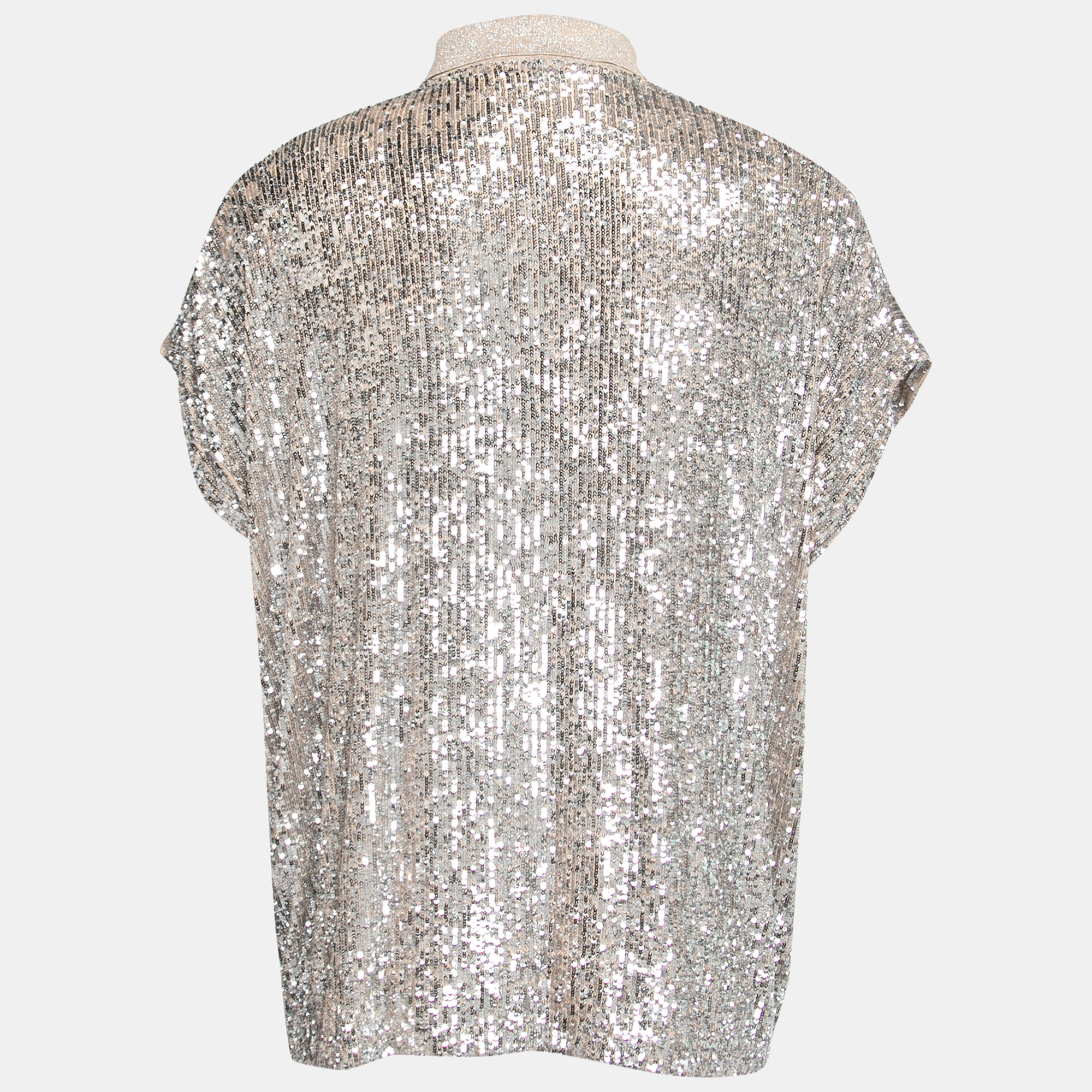 

Saint Laurent Silver Sequin Embellished Lurex Knit Polo T-Shirt, Metallic