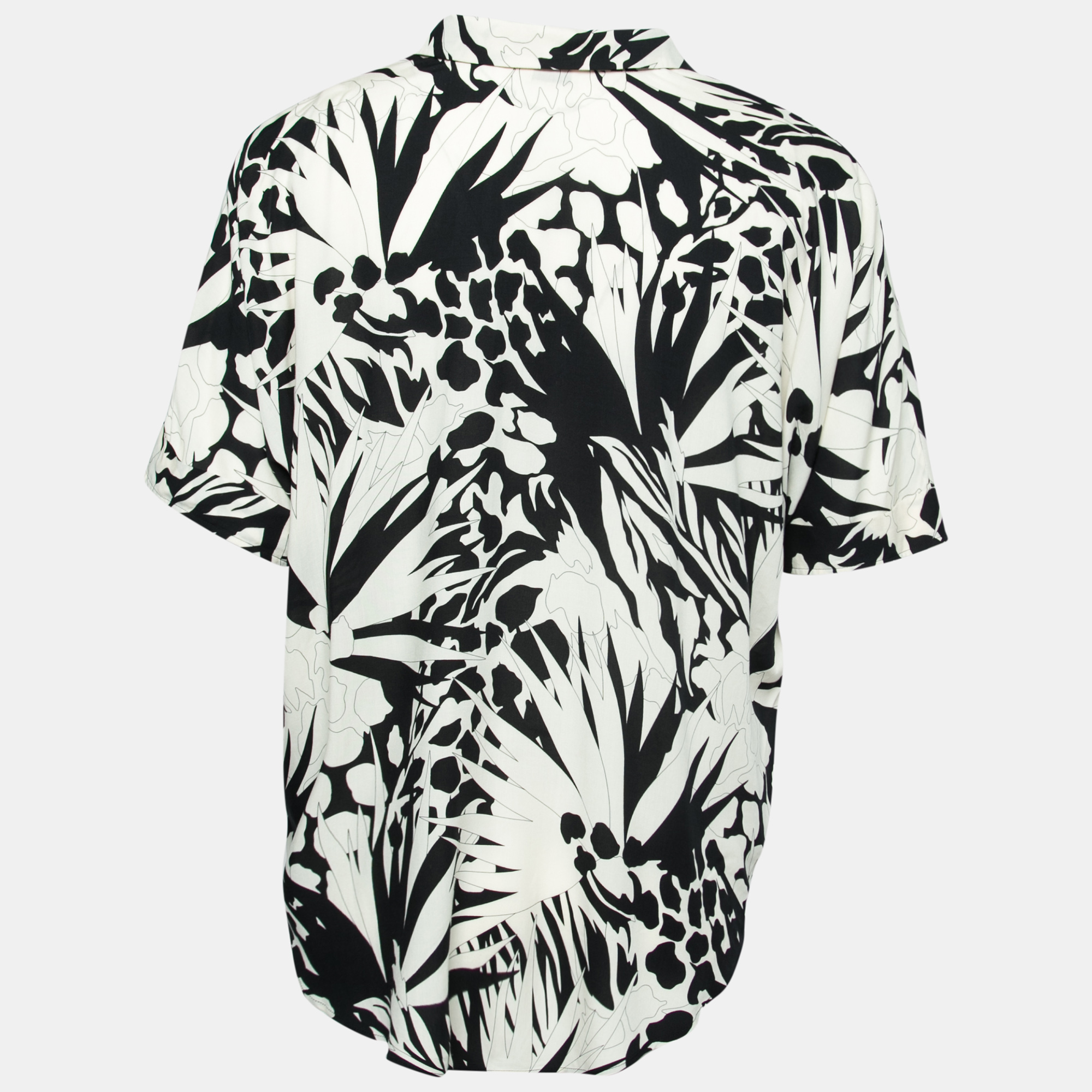 

Saint Laurent Monochrome Jungle Print Crepe De Chine Short Sleeve Shirt, Black