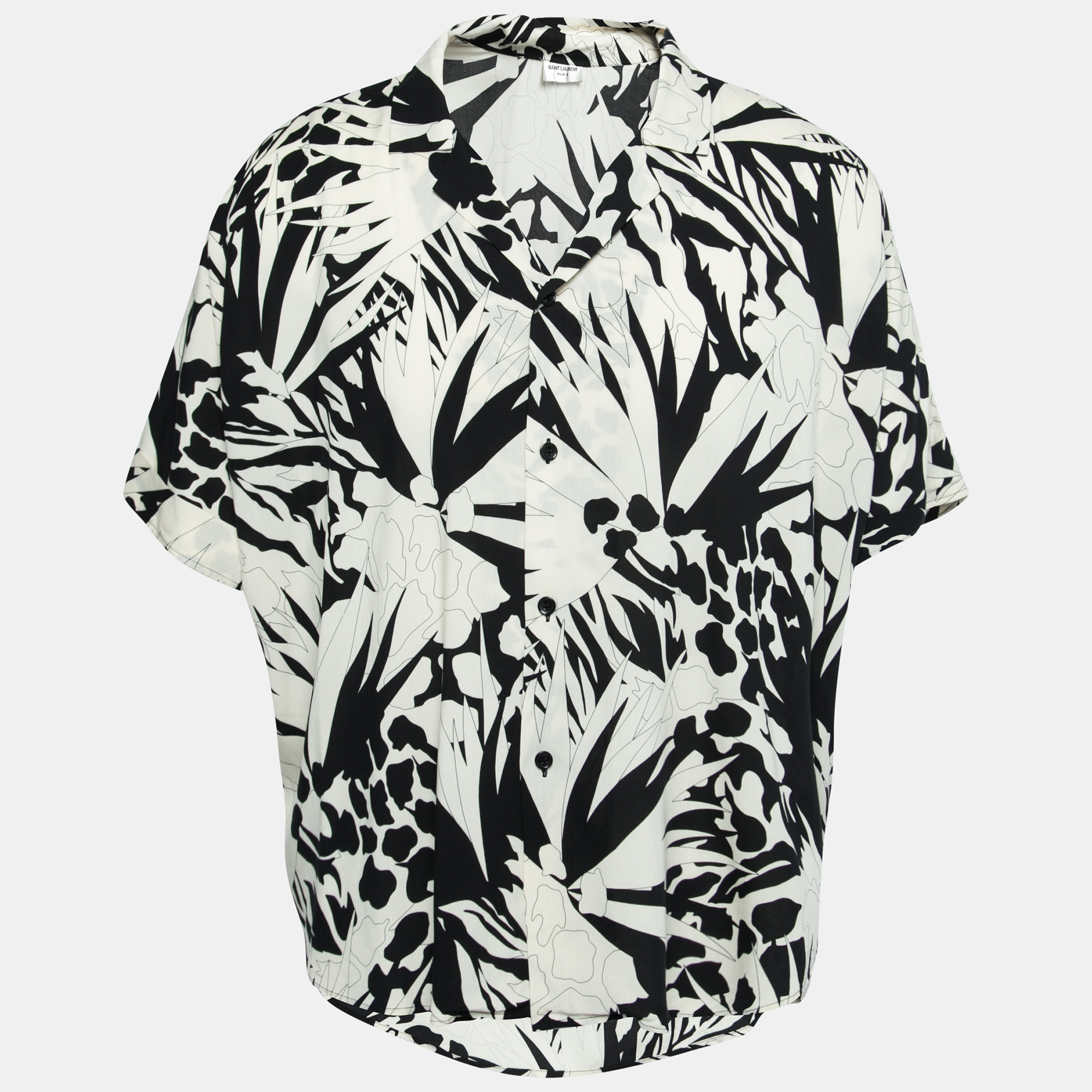 

Saint Laurent Monochrome Jungle Print Crepe De Chine Short Sleeve Shirt XXL, Black