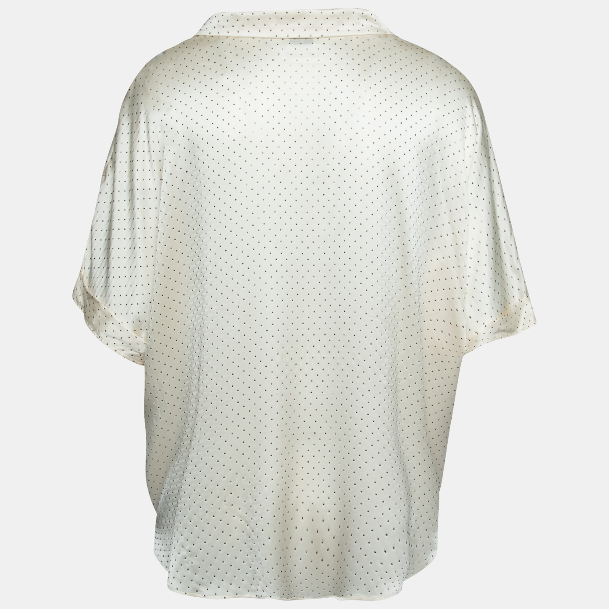 

Saint Laurent Cream Stud Embellished Silk Satin Shirt