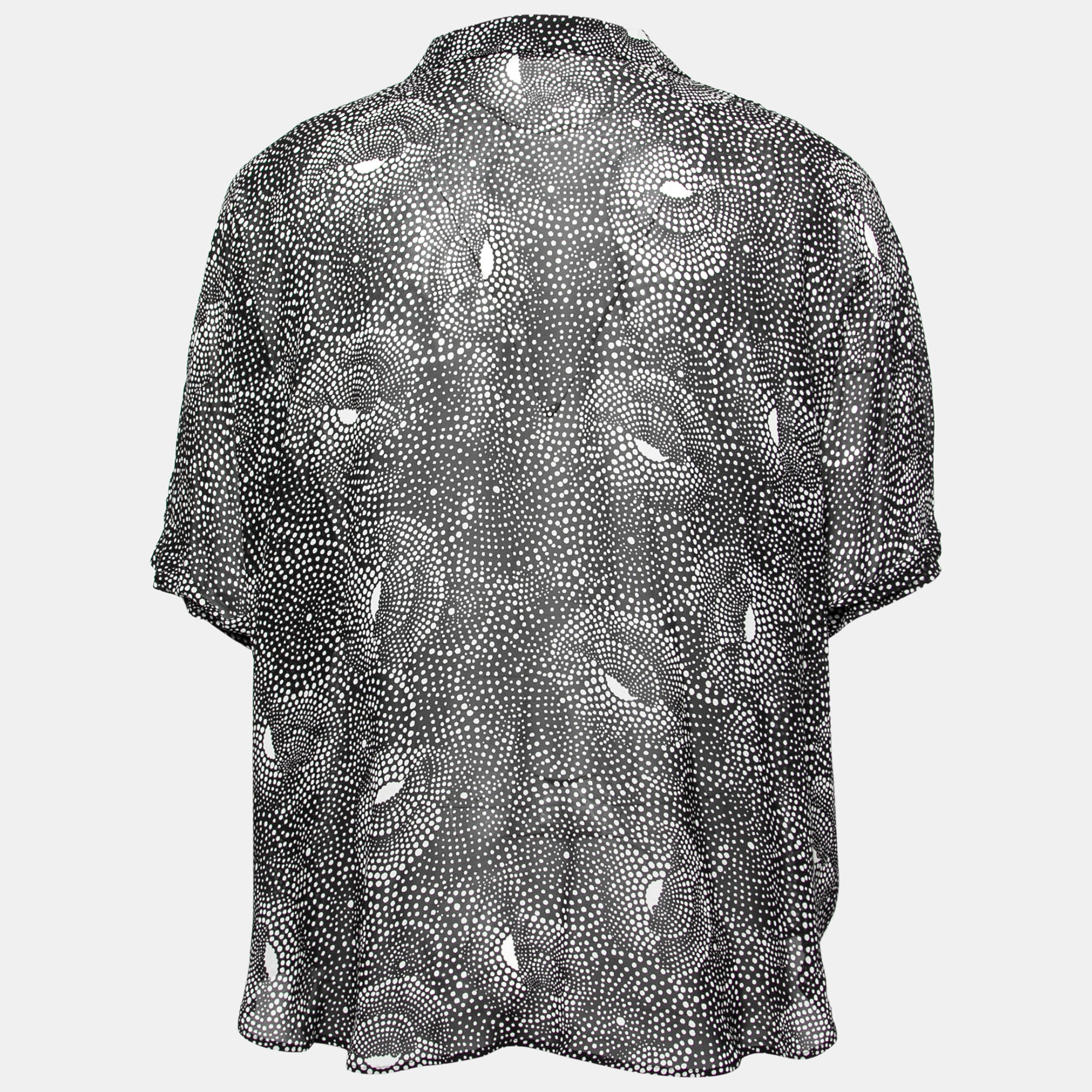 

Saint Laurent Monochrome Spiral Printed Georgette Short Sleeve Shirt, Black