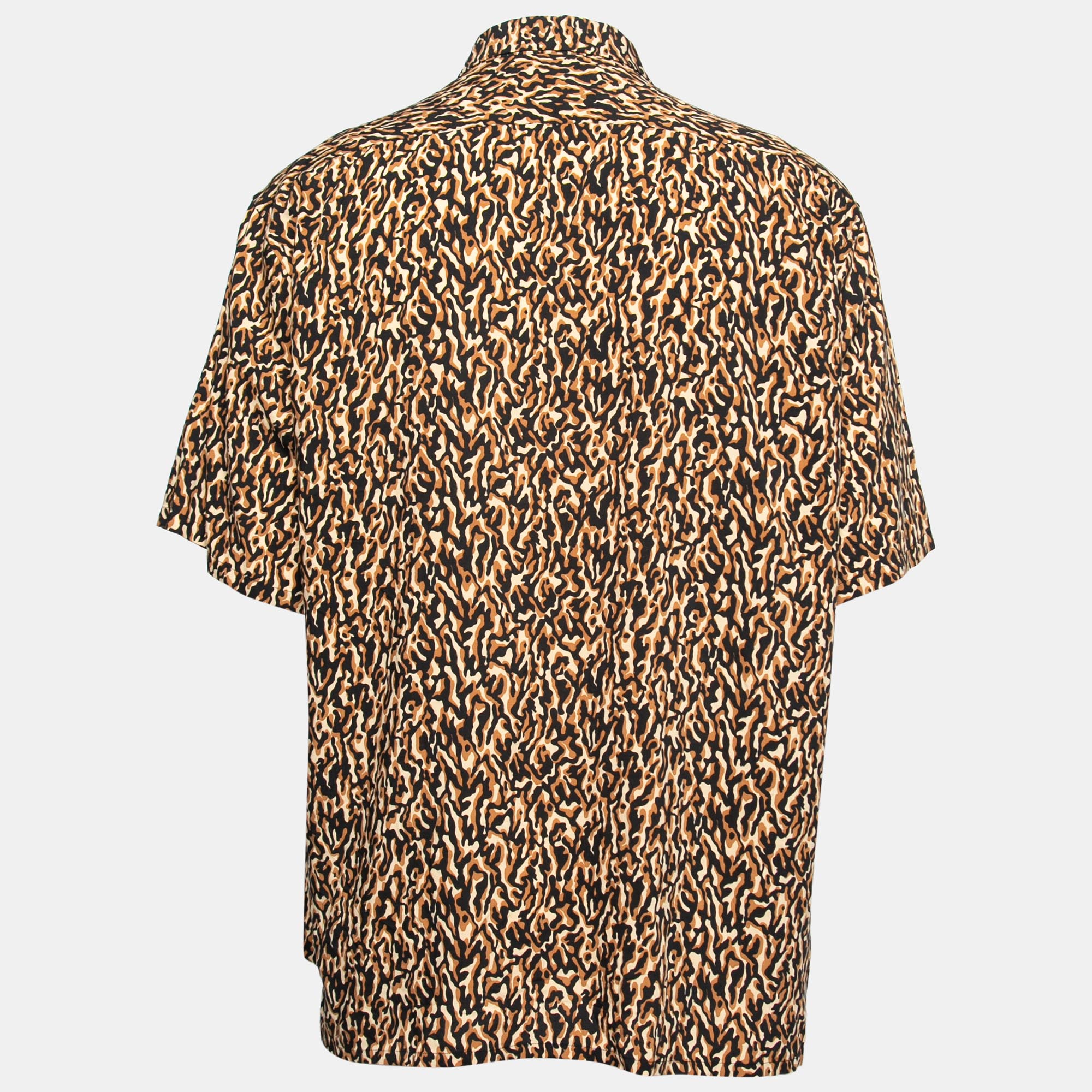 

Saint Laurent Brown Abstract Leopard Print Crepe Short Sleeve Shirt