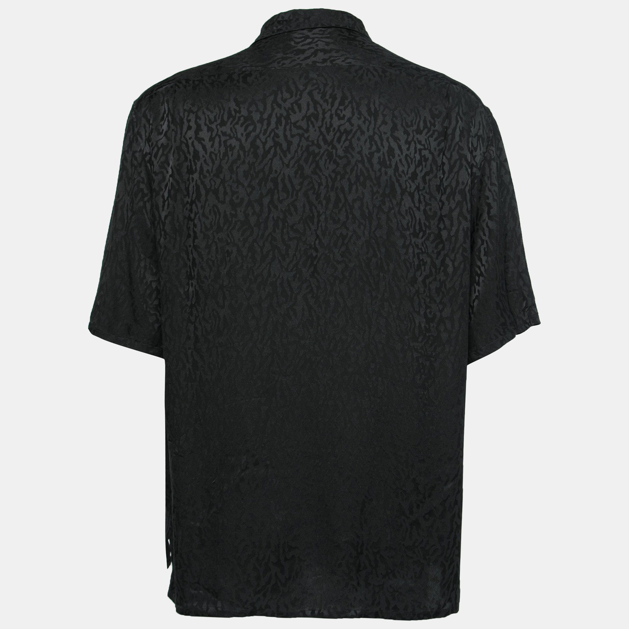 

Saint Laurent Black Patterned Silk Short Sleeve Button Front Shirt