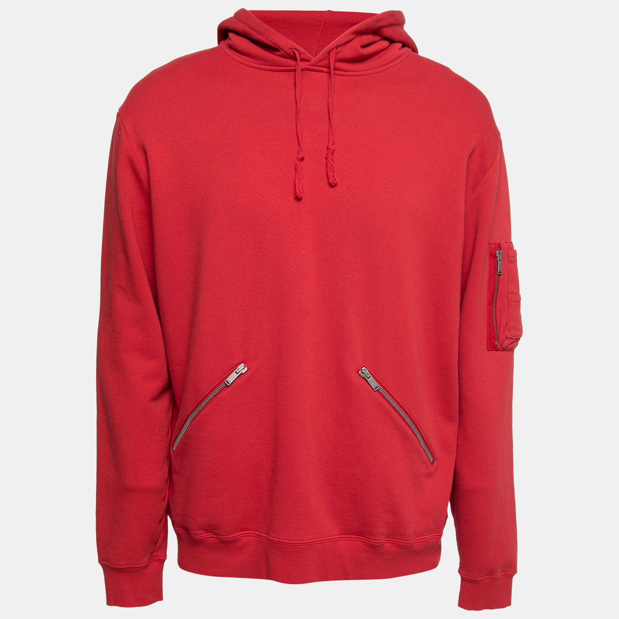 Pre-owned Saint Laurent Red Cotton Long Sleeve Hoodie Xl