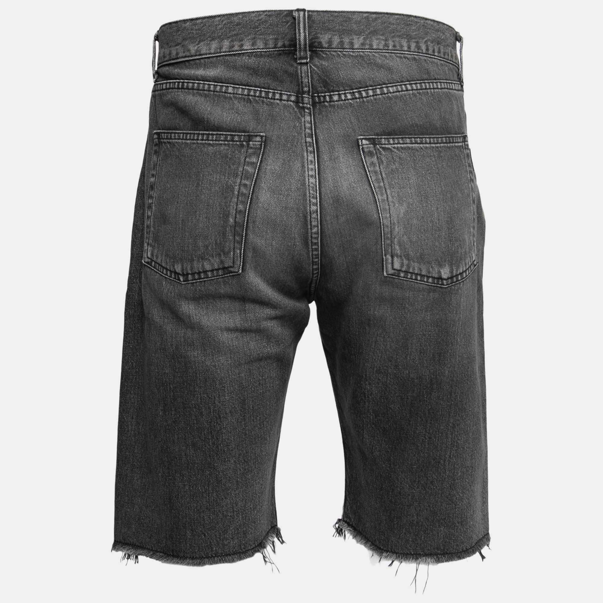 

Saint Laurent Paris Grey Distressed Denim Bermuda Shorts