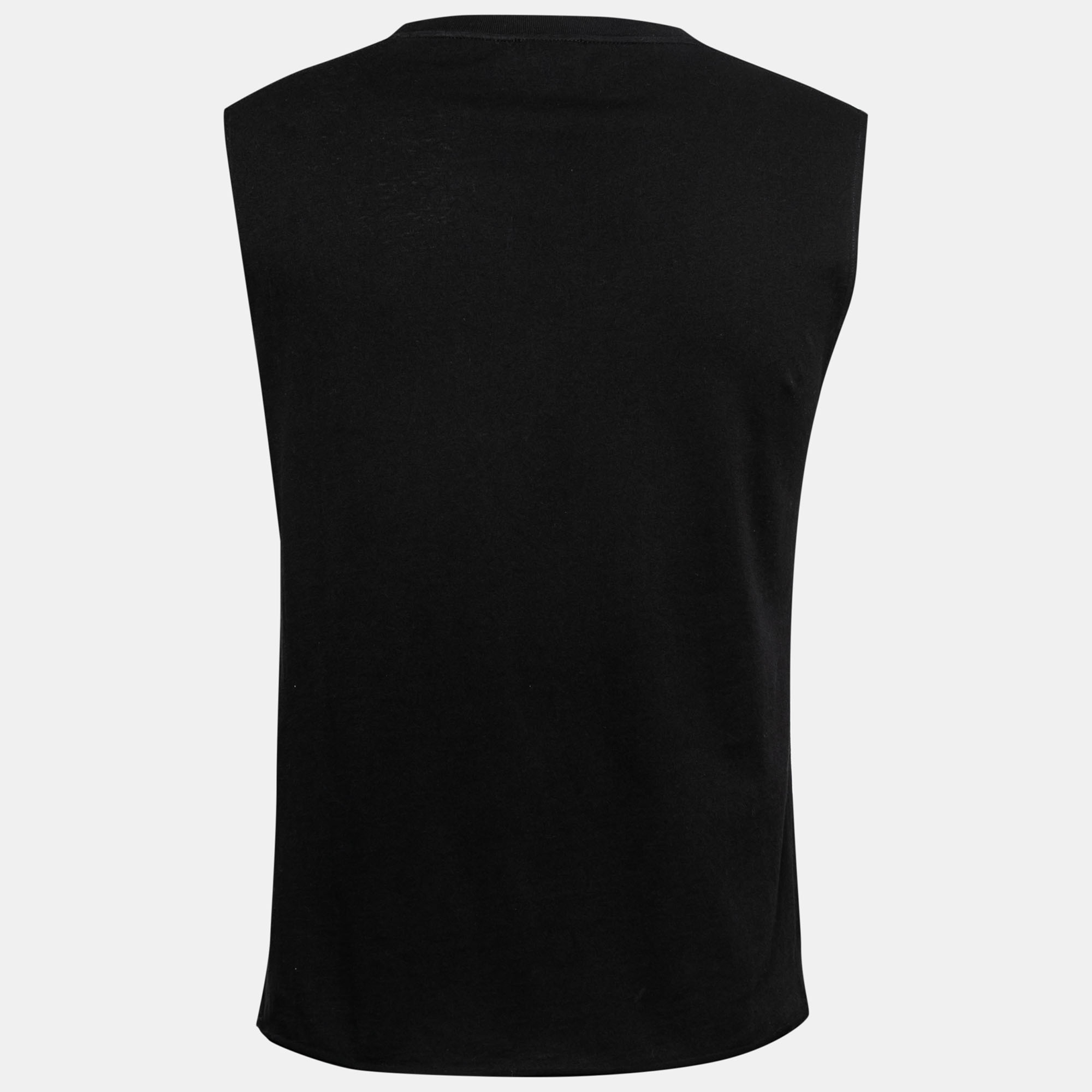 

Saint Laurent Black Printed Cotton Sleeveless Round Neck T-Shirt