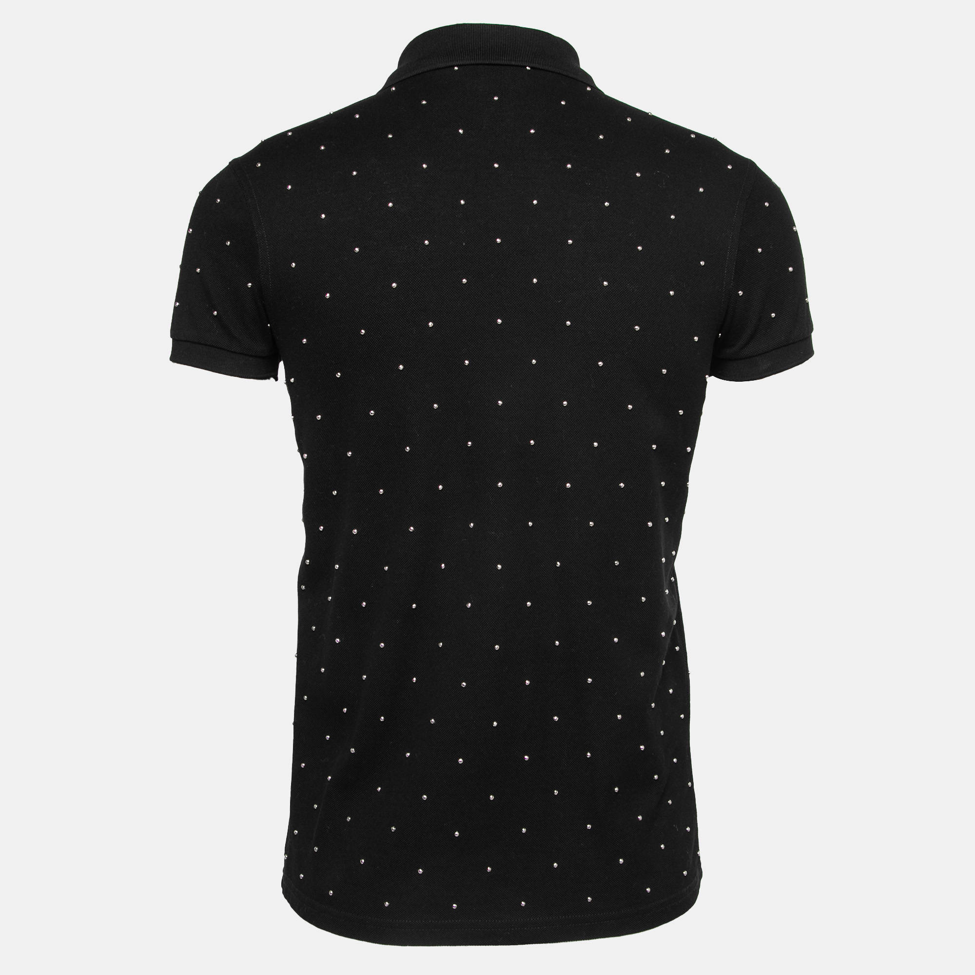 

Saint Laurent Paris Black Cotton Pique Stud Embellished Polo T-Shirt
