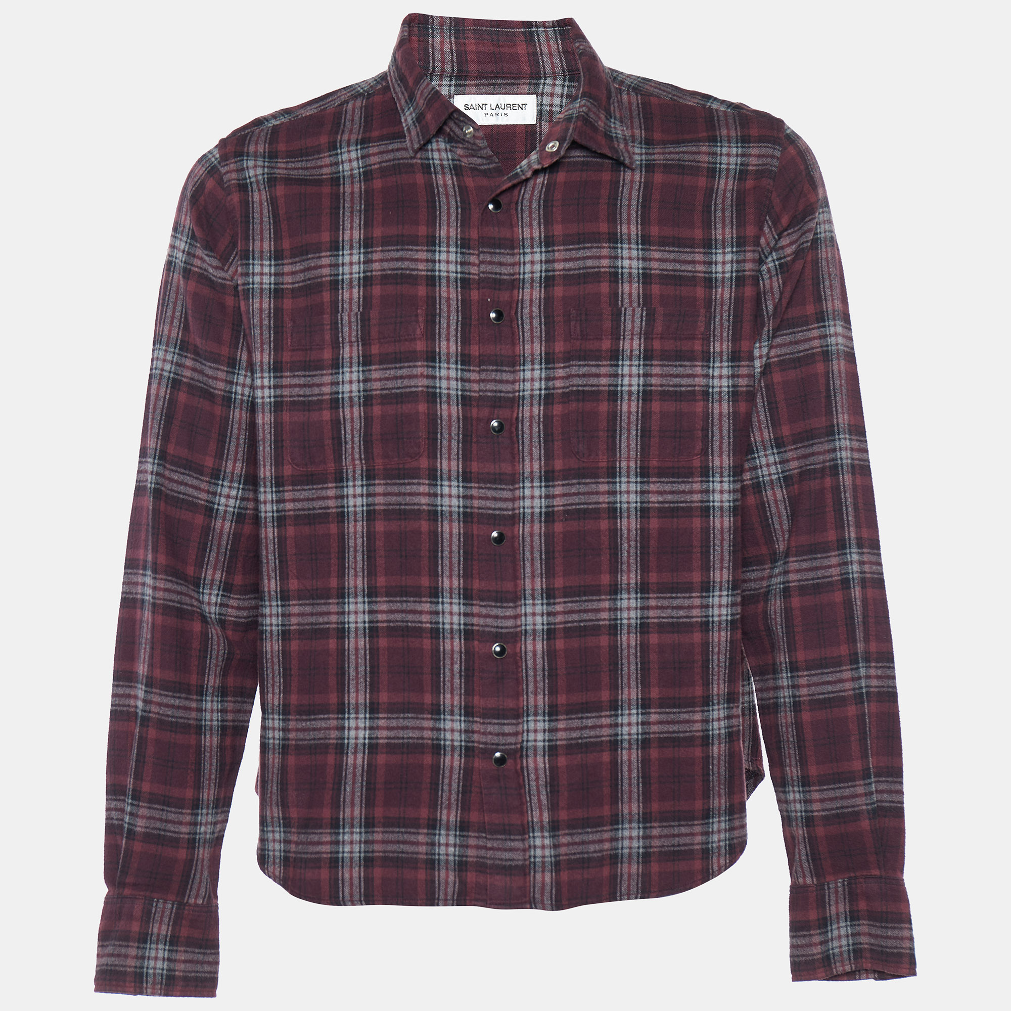 Pre-owned Saint Laurent Burgundy Checked Cotton Button Front Shirt S