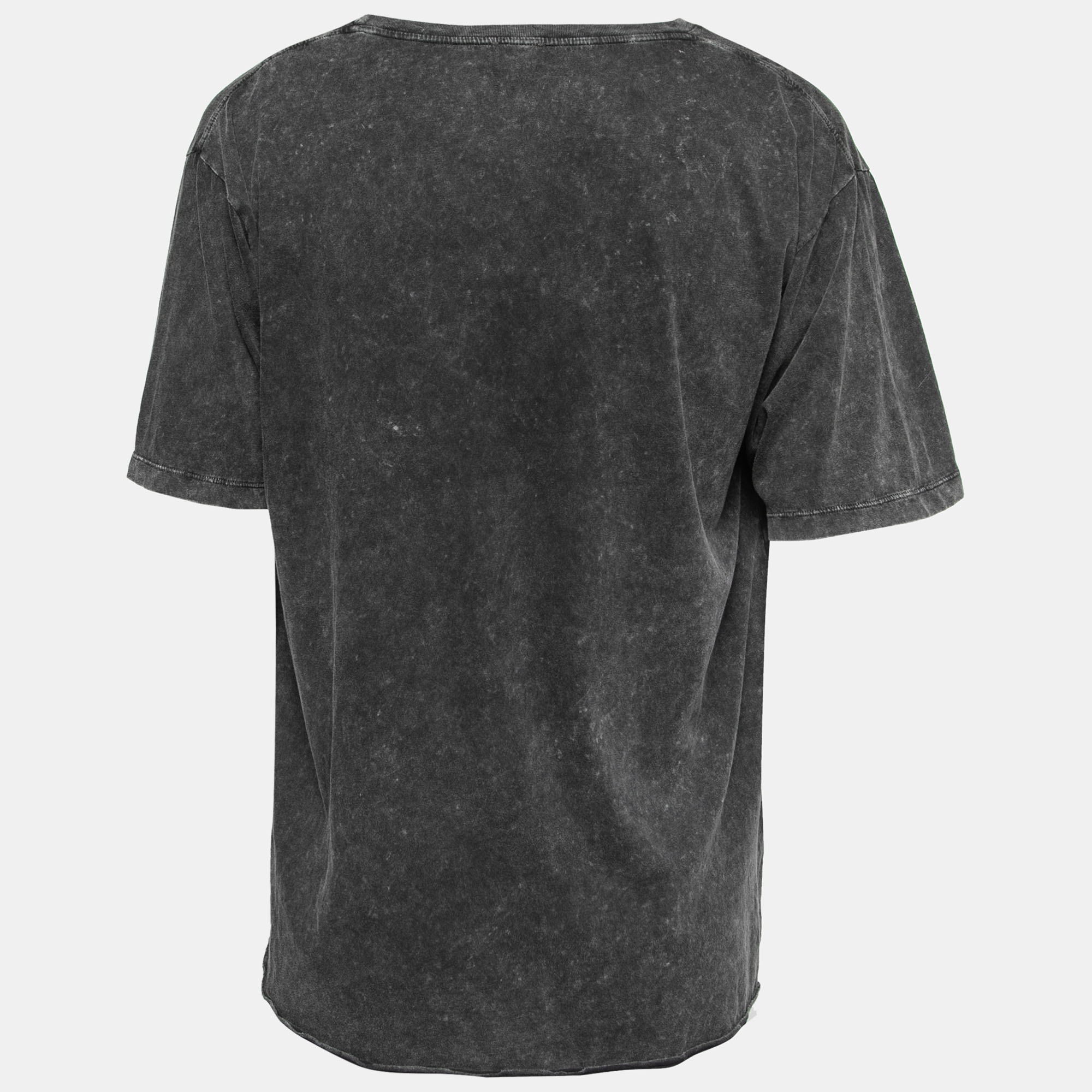 

Saint Laurent Paris Grey Y Print Washed Cotton Crew Neck T-Shirt