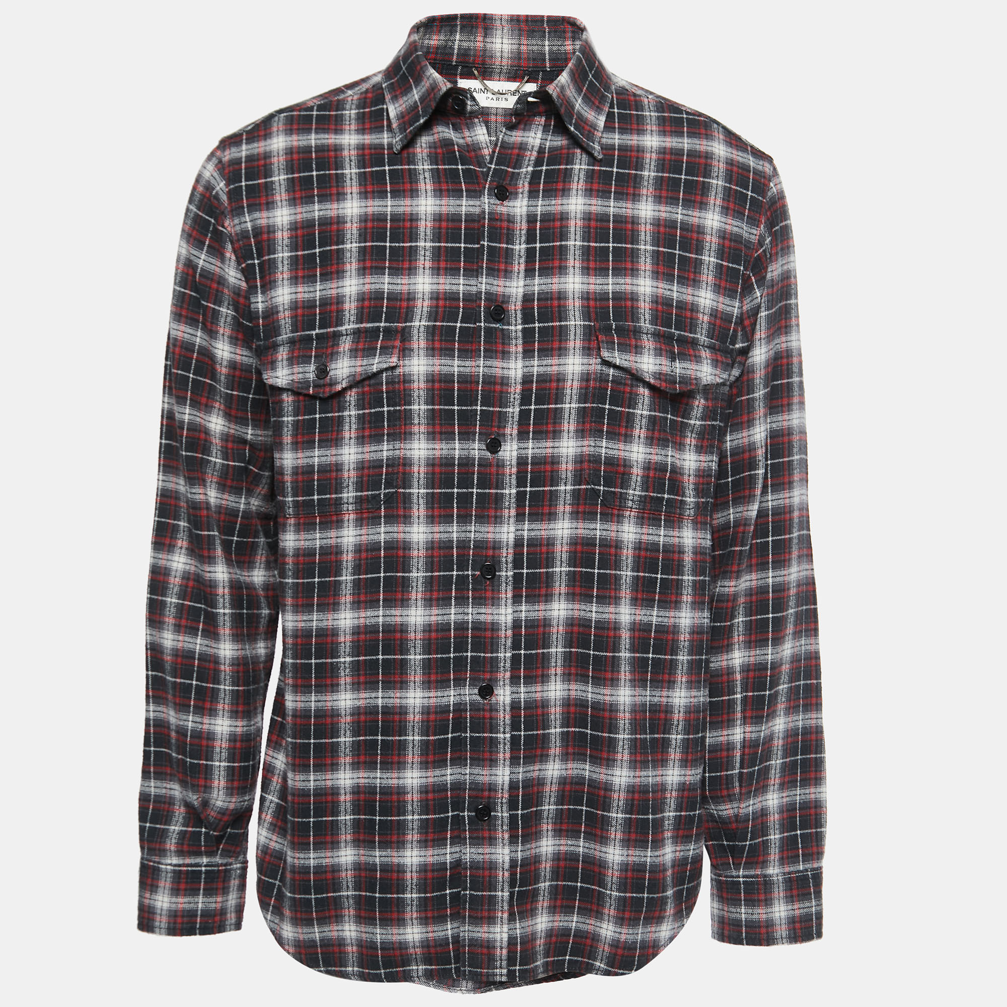 Pre-owned Saint Laurent Grey Plaid Cotton Full Sleeve Shirt Xl