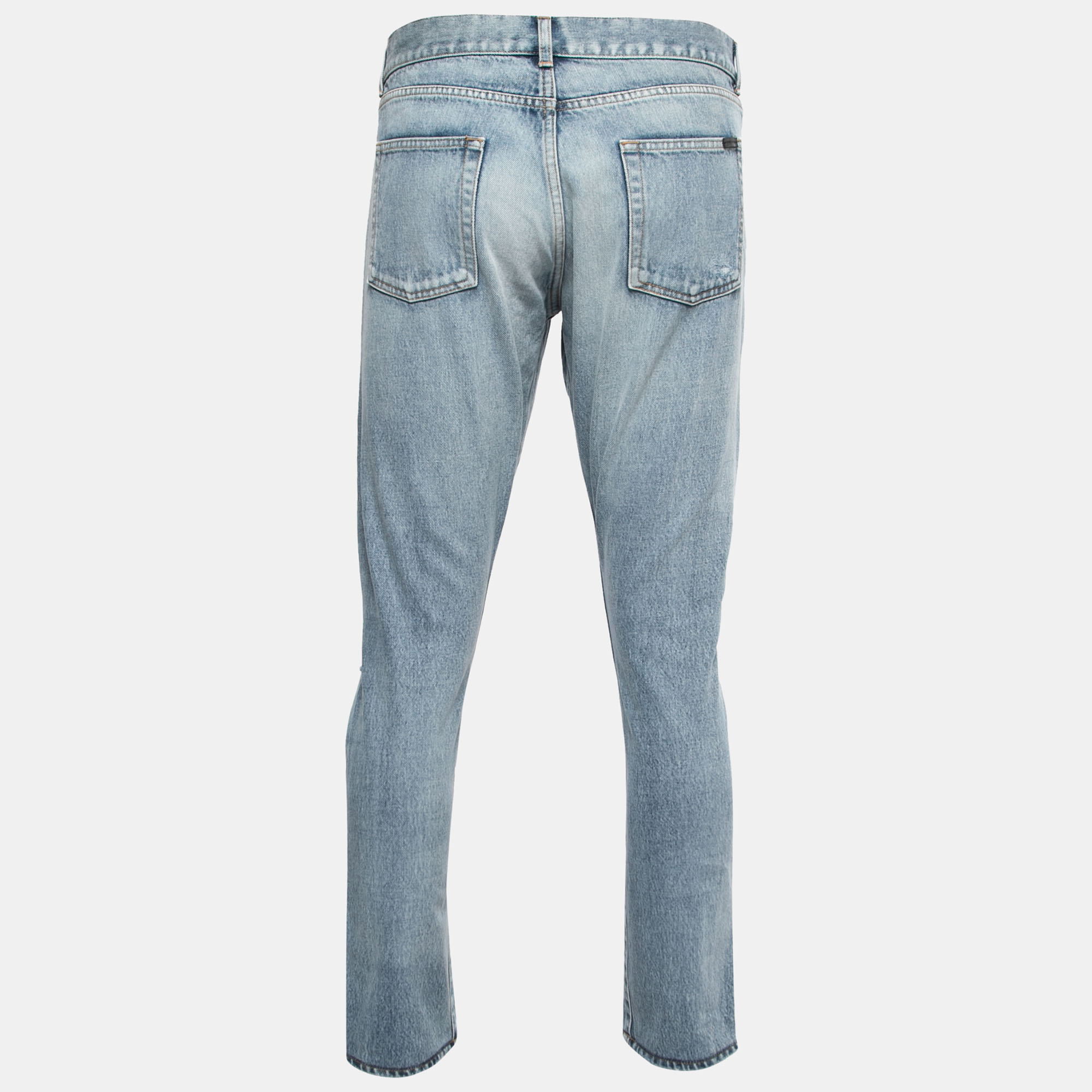 

Saint Laurent Paris Blue Washed Distressed Denim Skinny Jeans  Waist 33