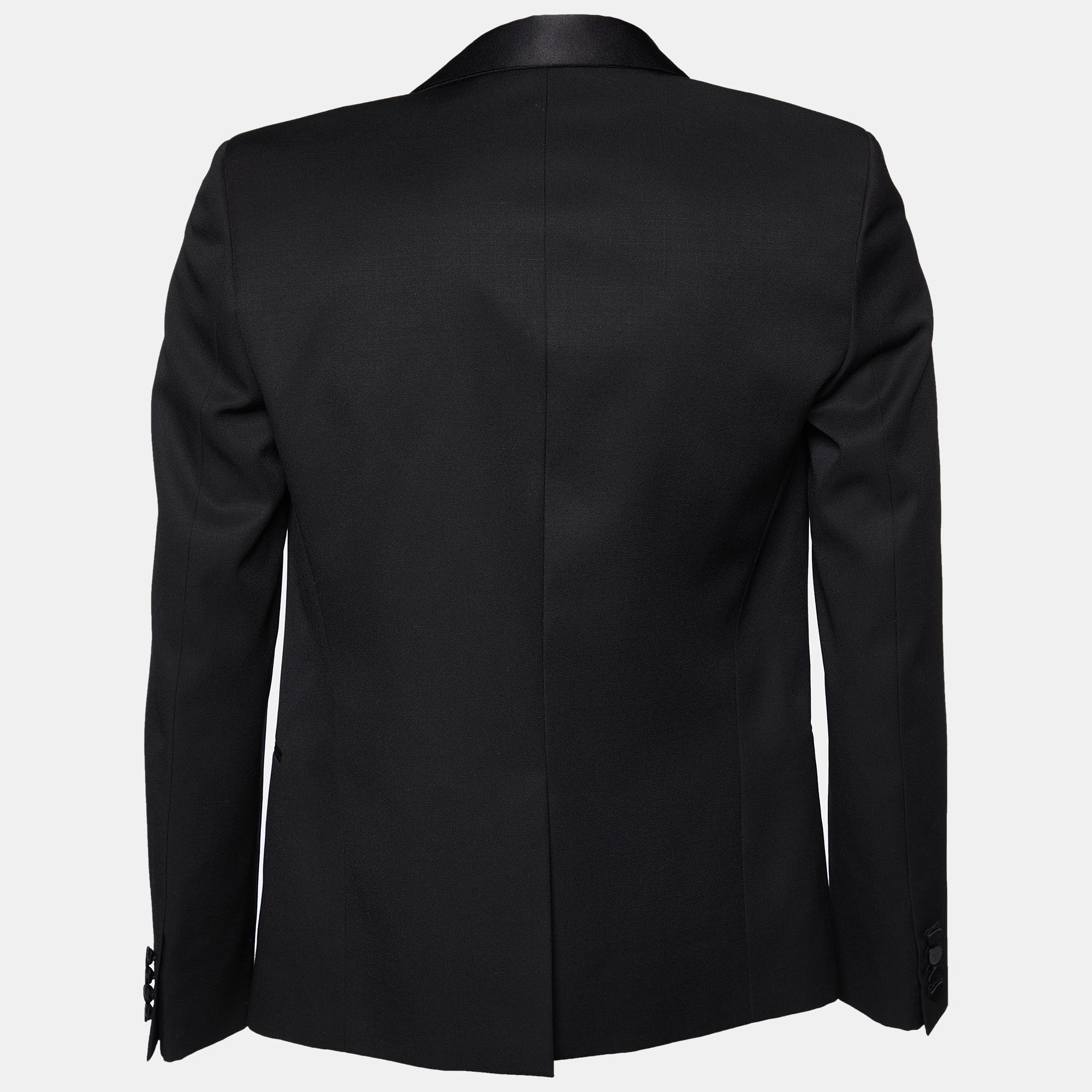 

Saint Laurent Black Wool & Satin trim Open Front Blazer