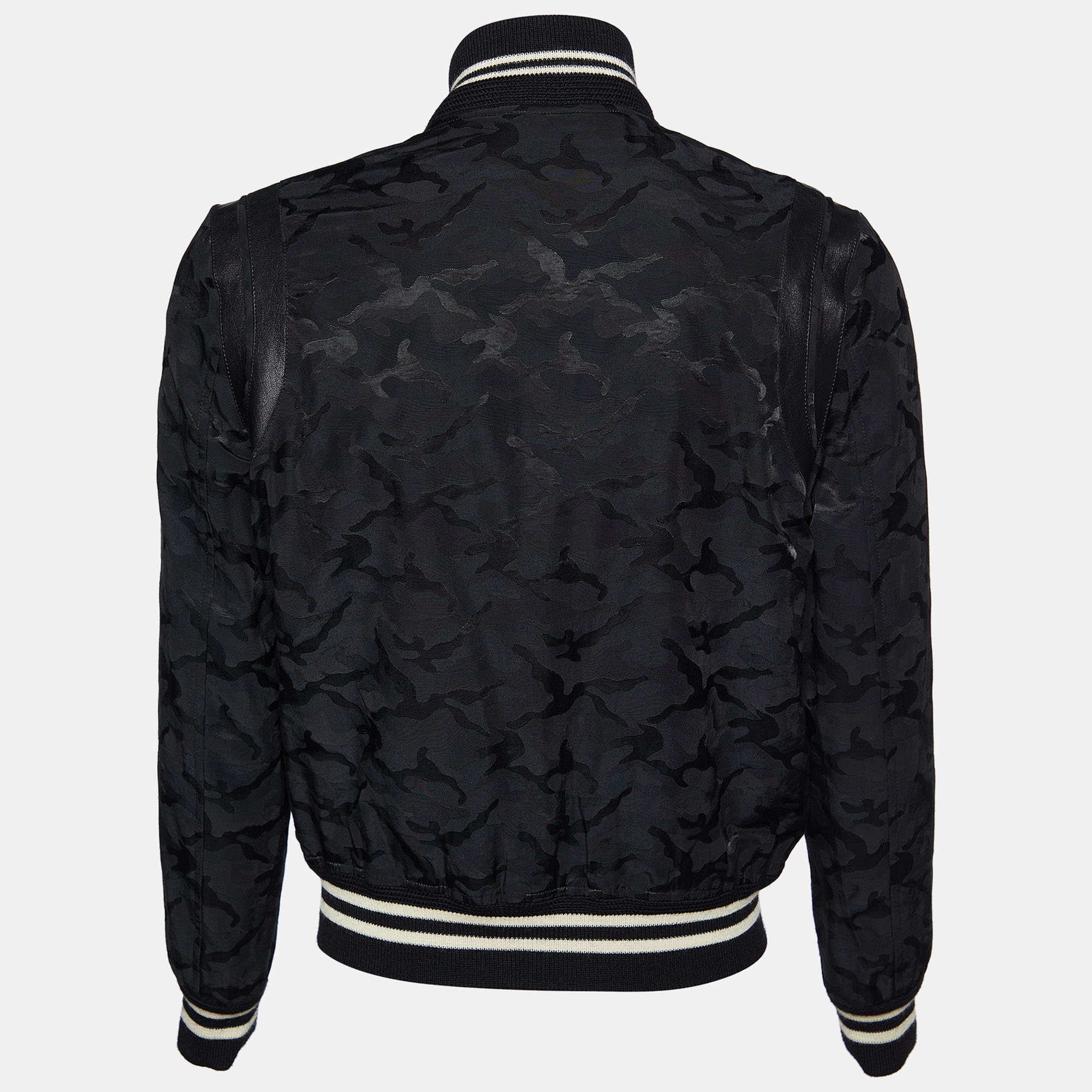 

Saint Laurent Black Camu Printed Cotton Blend Teddy Jacket