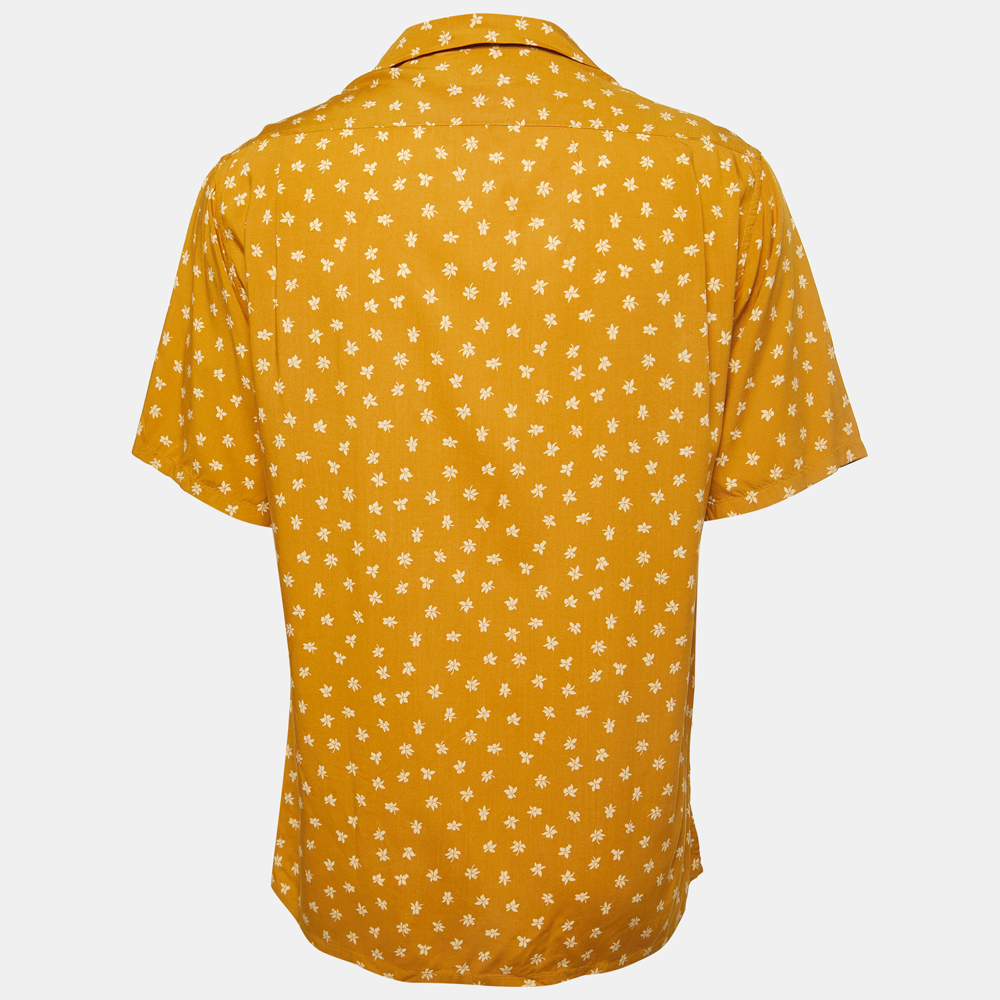 

Saint Laurent Paris Mustard Yellow Floral All-Over Motif Crepe Button Front Half Sleeve Shirt