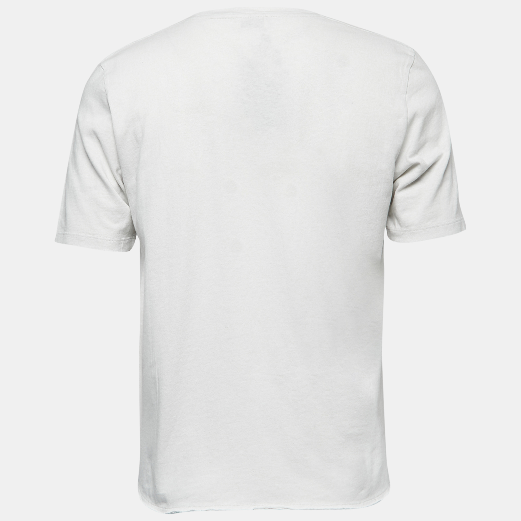 

Saint Laurent White Print Distressed Cotton Crew Neck Half Sleeve T-Shirt