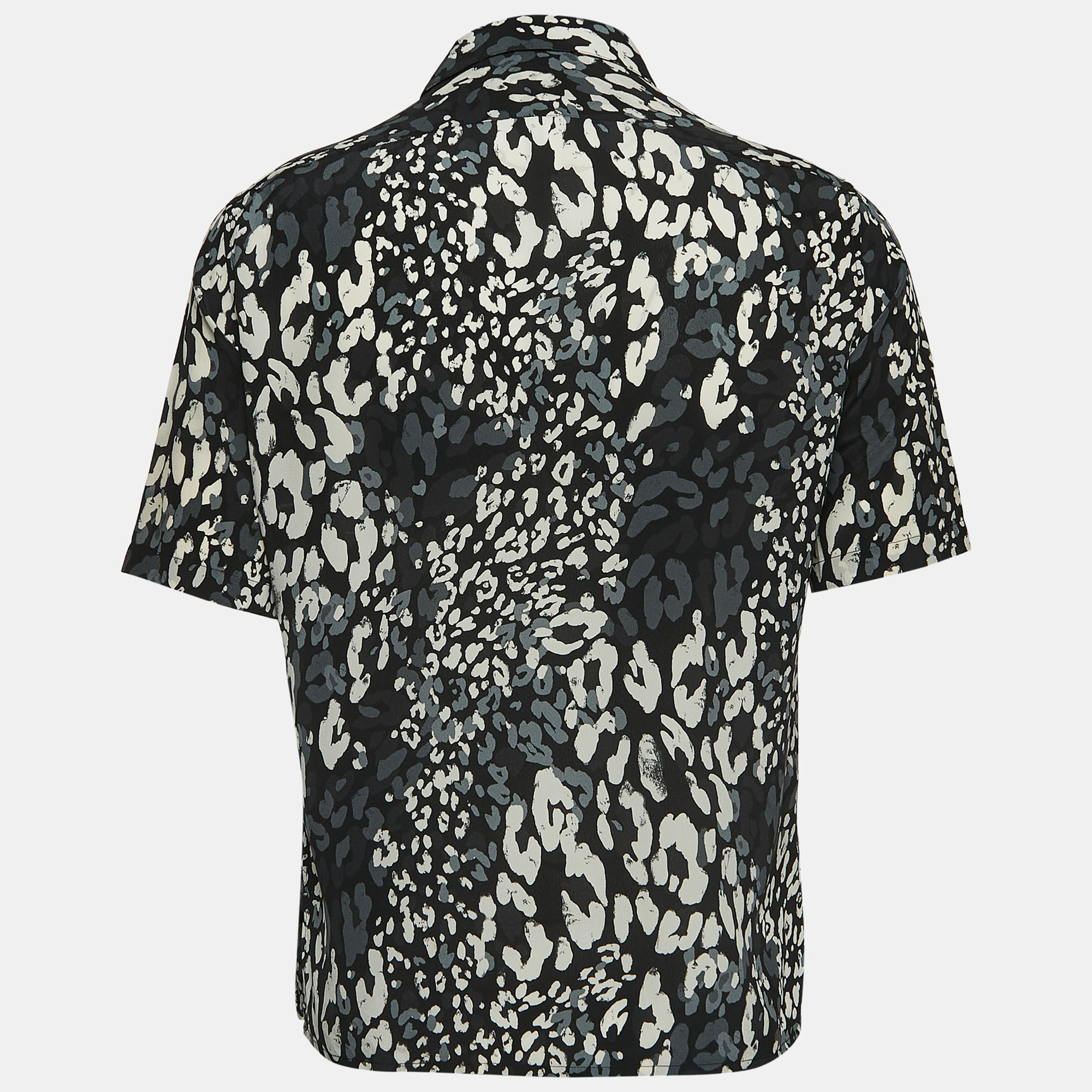 

Saint Laurent Paris Black Leopard Printed Silk Short Sleeve Shirt