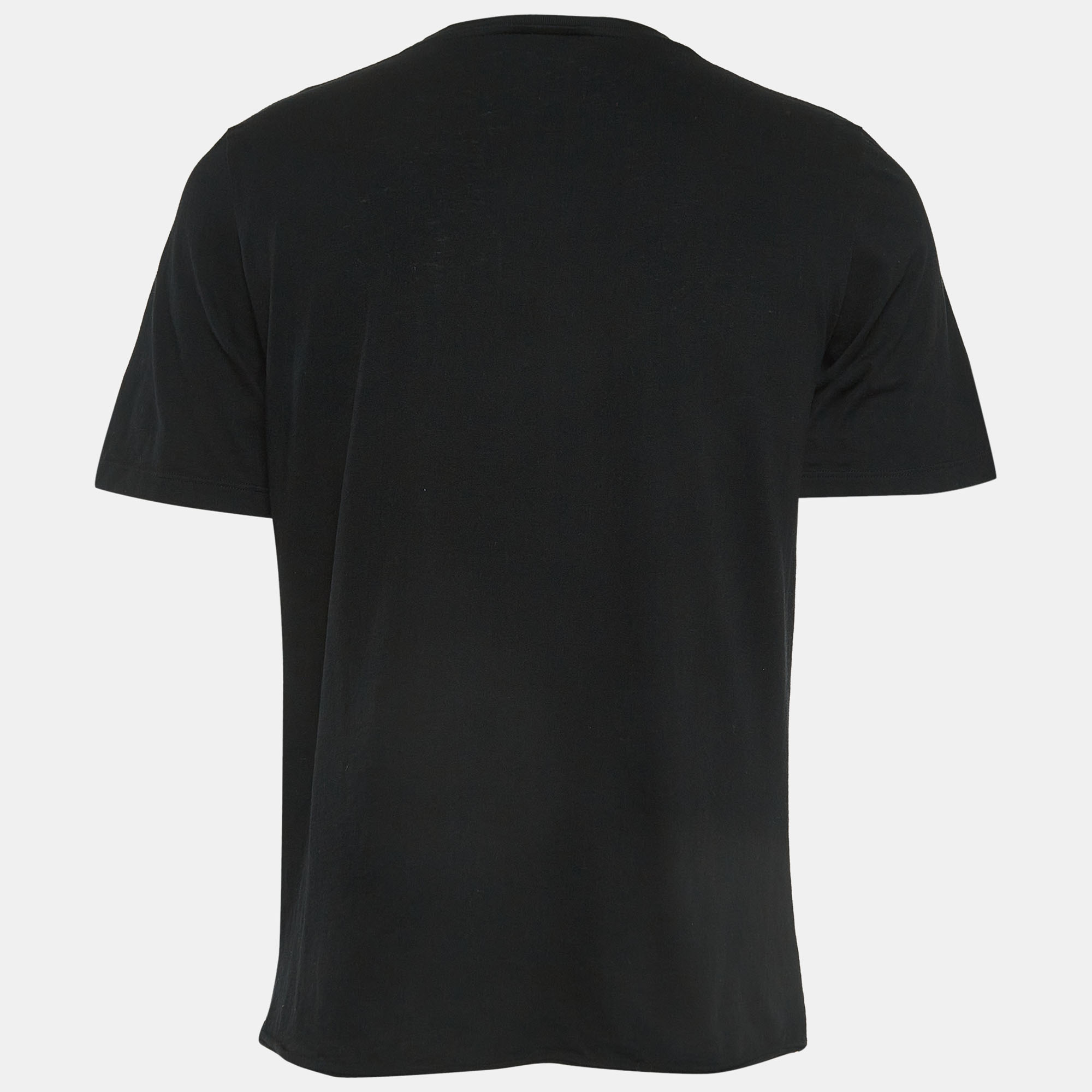 

Saint Laurent Paris Logo Print Cotton Raw Back Hem T-Shirt, Black