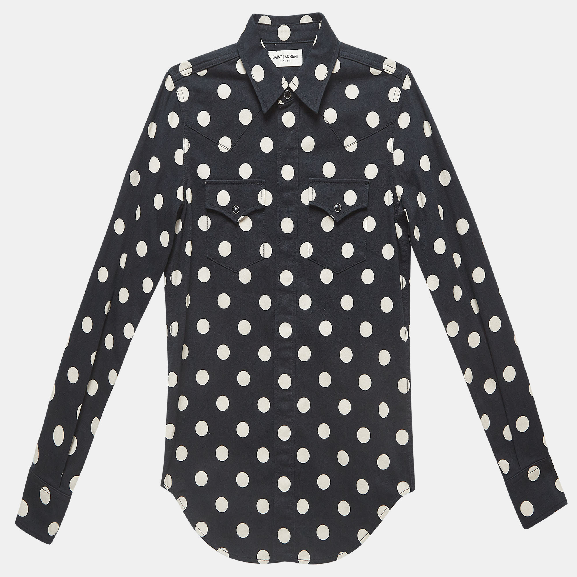 

Saint Laurent Polka Dots Cotton Slim Western Shirt XS, Black
