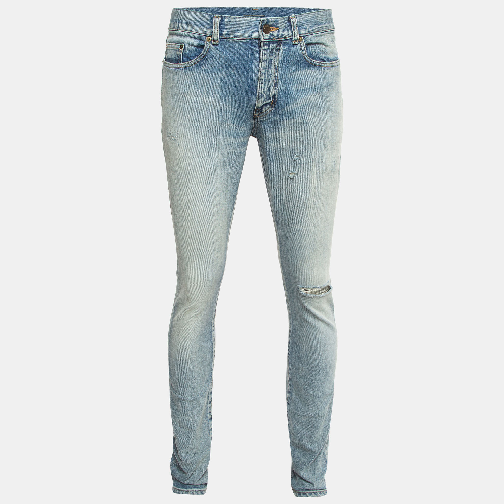 

Saint Laurent Blue Ripped Denim Slim Fit Jeans  Waist 34