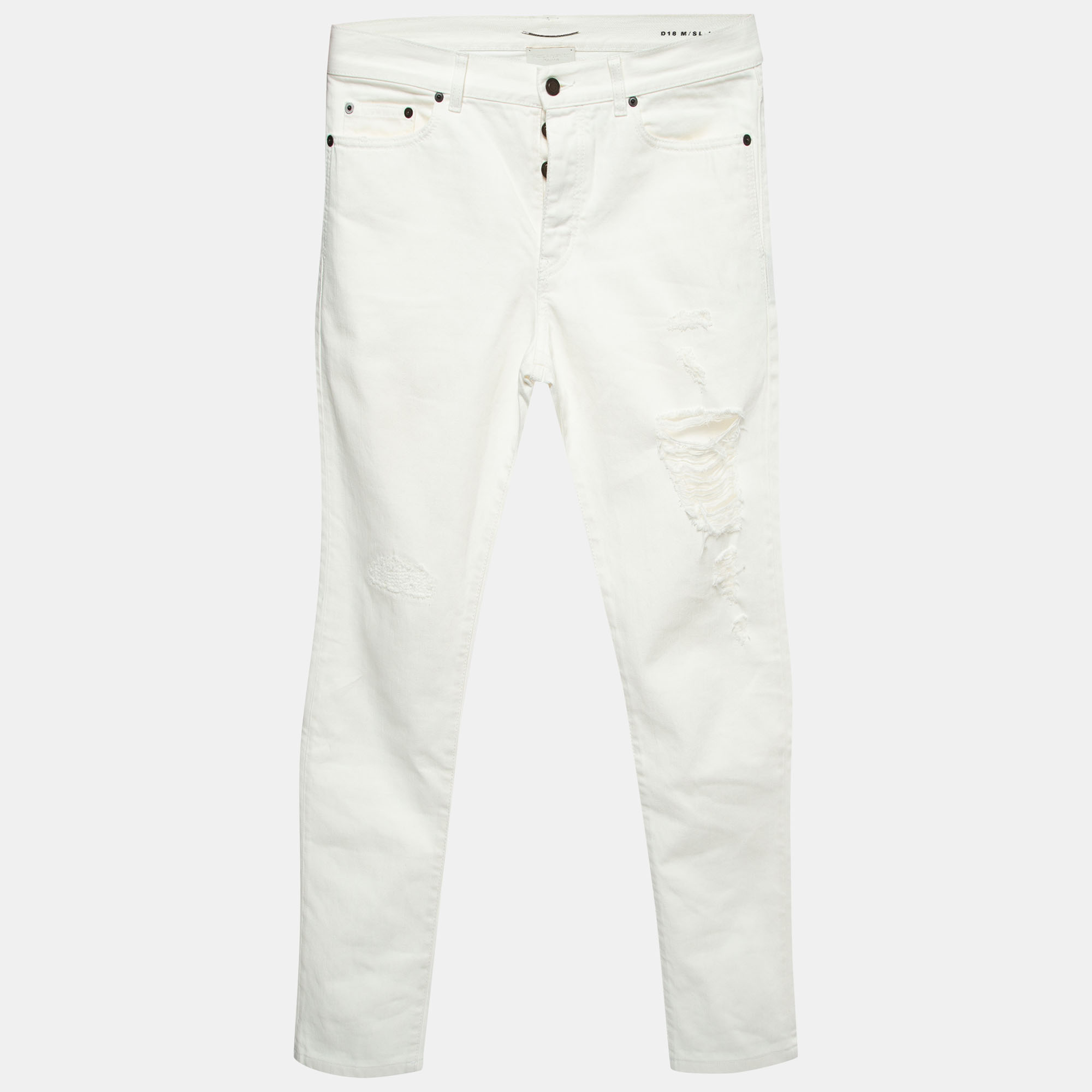 Pre-owned Saint Laurent White Ripped Denim Slim Fit Jeans M Waist 36''