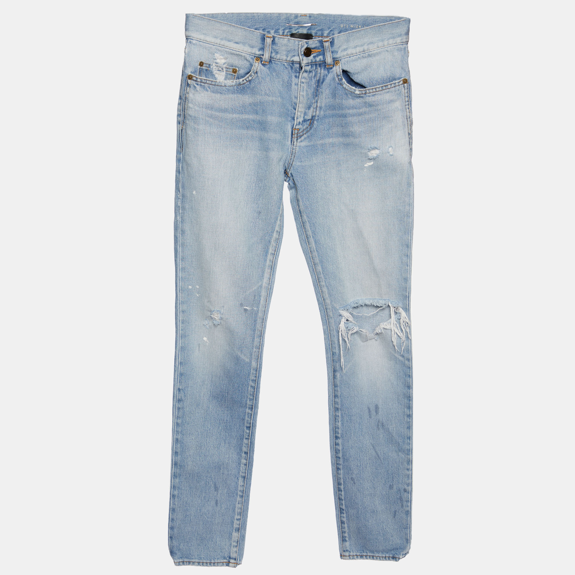 

Saint Laurent Paris Blue Denim Distressed Skinny Jeans S/Waist 31"