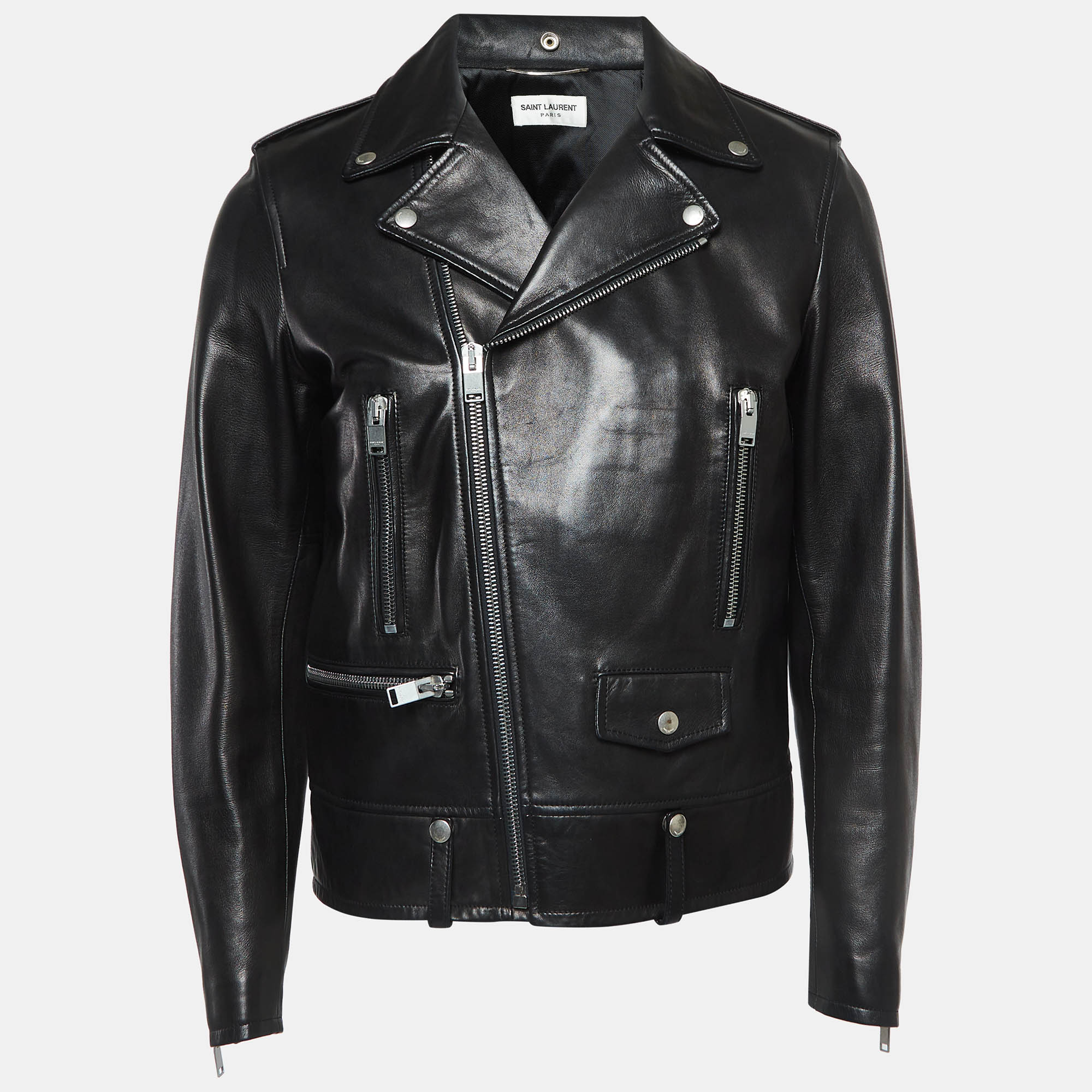 Pre-owned Saint Laurent Black Leather Zipper Detail Riders Jacket Xl