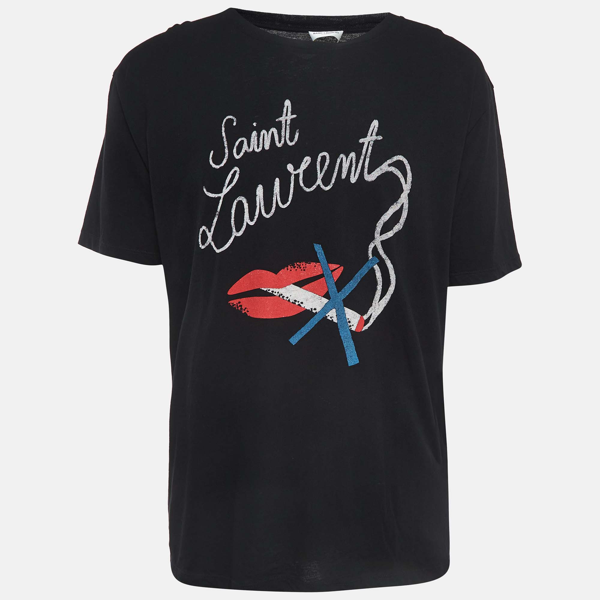 

Saint Laurent Black Smoking Kills Print Cotton T-Shirt