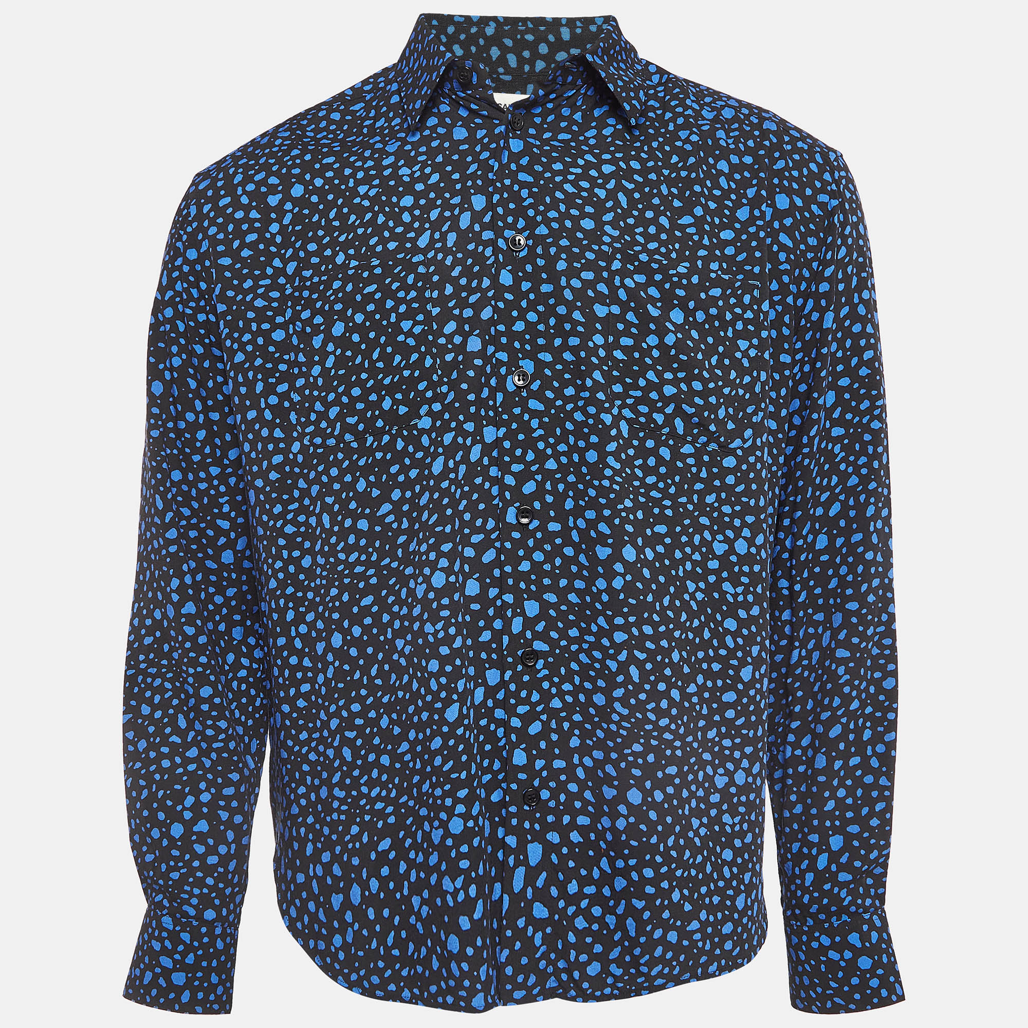 

Saint Laurent Black & Blue Abstract Print Crepe Shirt M