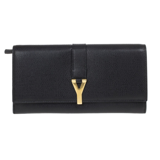 Pre Owned Saint Laurent Black Classic Y Flap Wallet