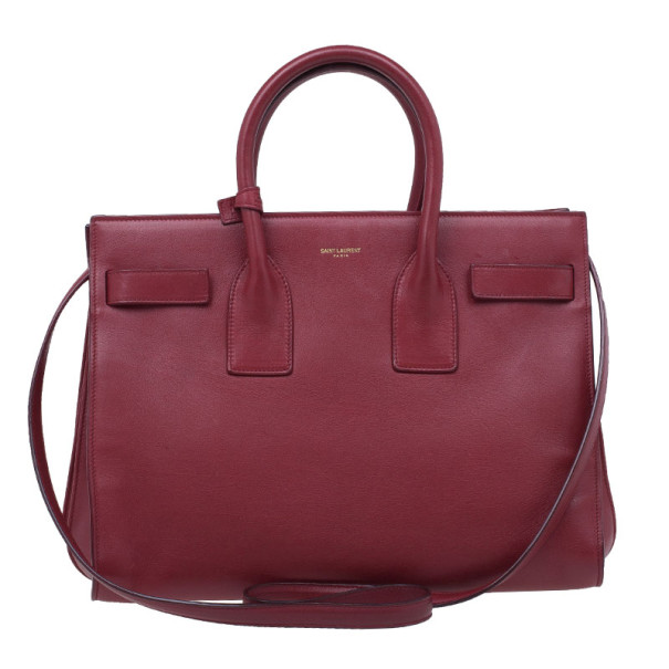 Saint Laurent Paris Red Leather Small Sac De Jour Tote